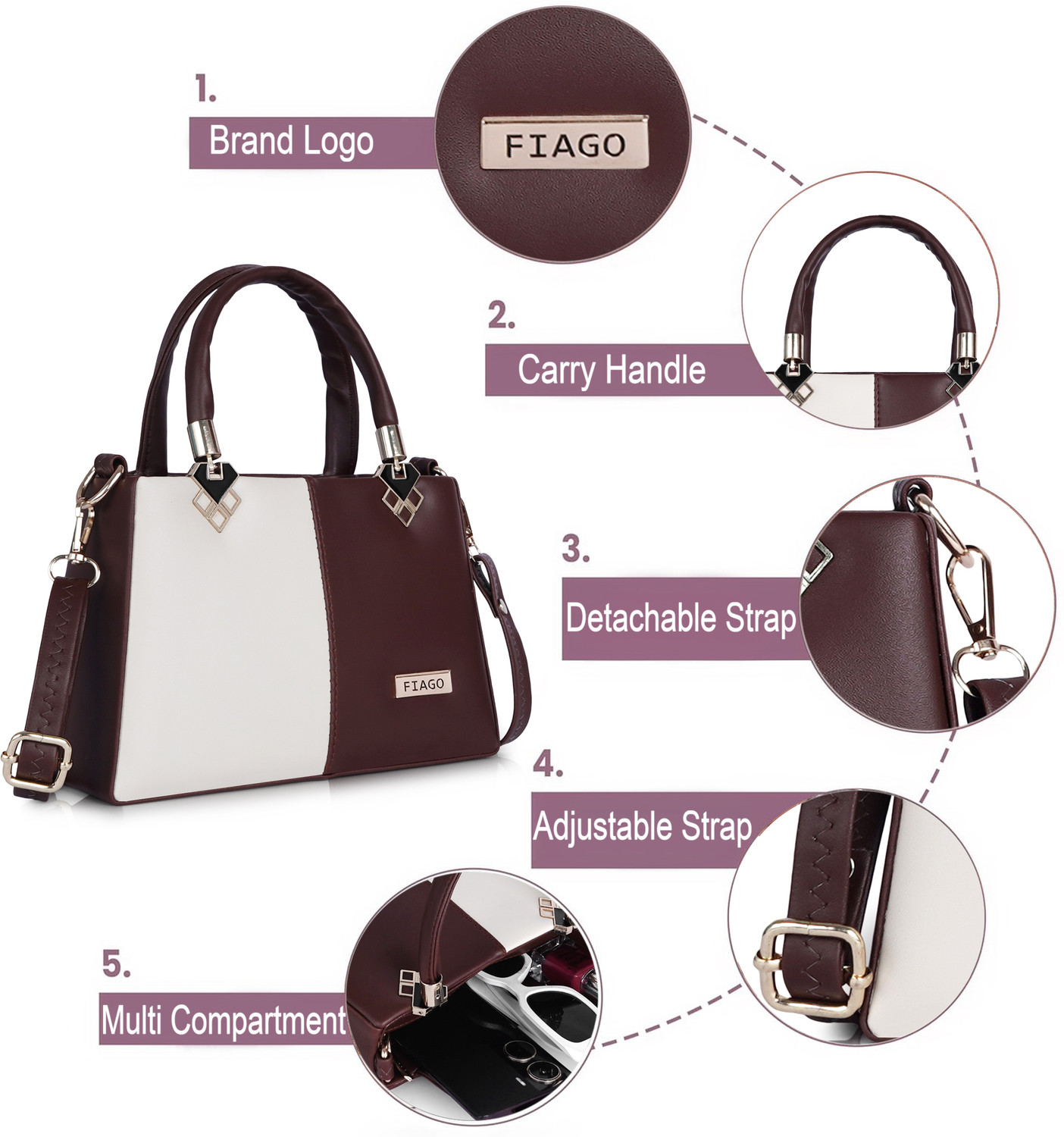 Image of FIAGO Brown Girls Hand-held Bag Trendy Women's Handbag - Perfect for Work & Parties