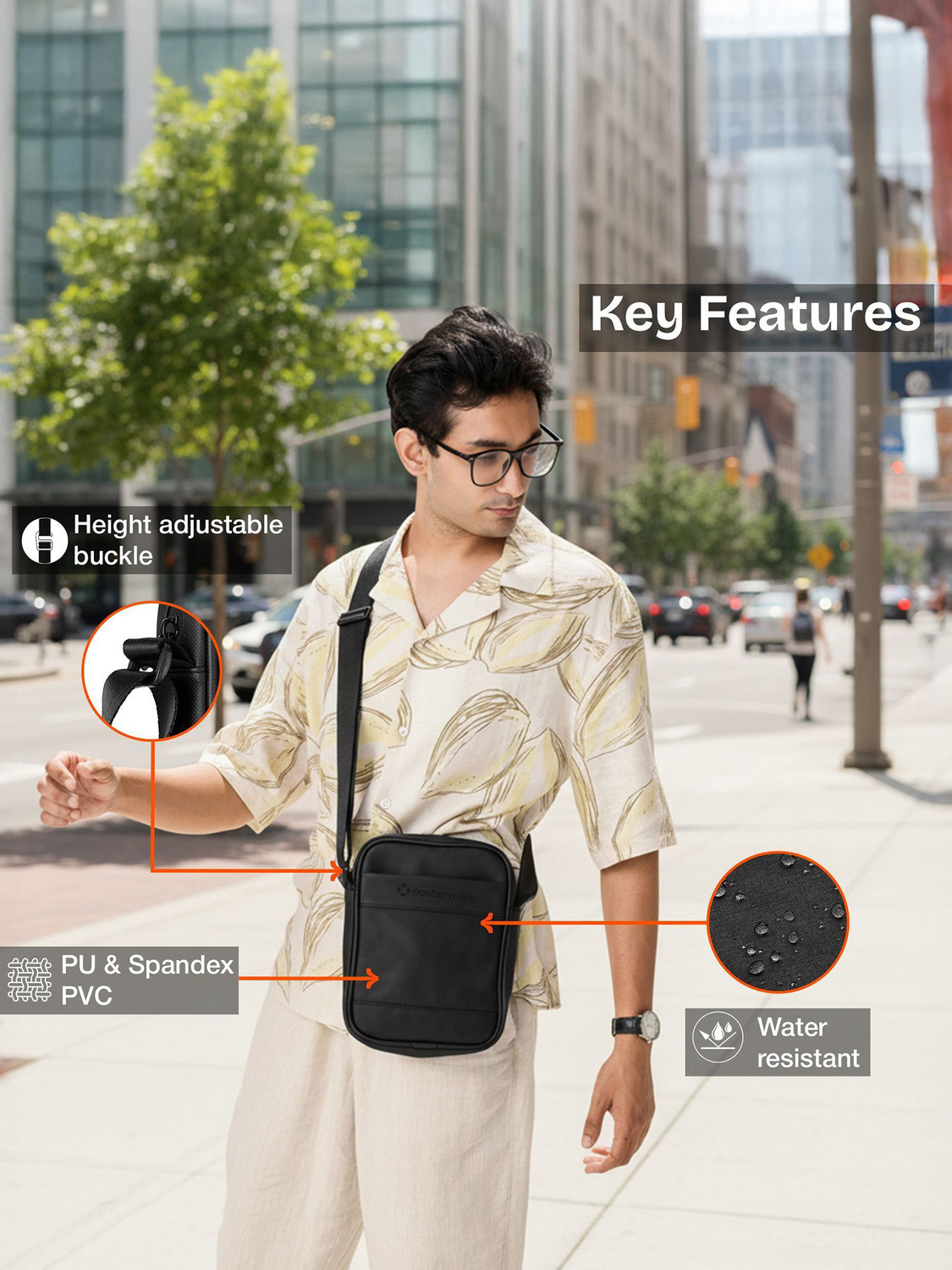 Image of NASHER MILES Black Sling Bag Sinsa Sling Bag | PU Crossbody One Shoulder Unisex Travel Office College Bag