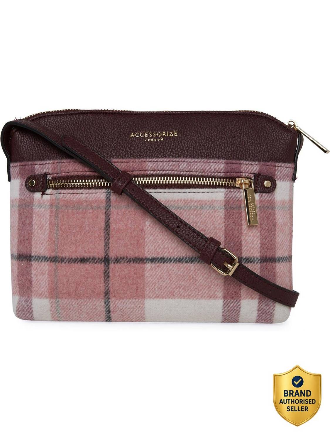 ACCESSORIZE LONDON Multicolor Sling Bag Women's Fabric Pink Check Sling Bag