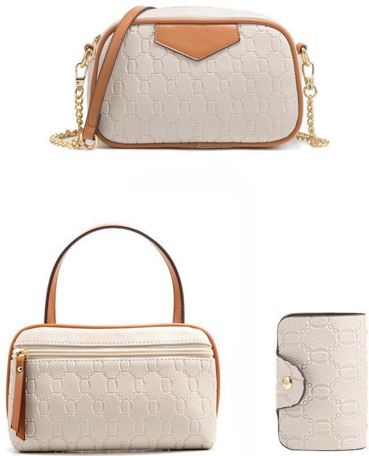 Image of Cosmo Luxera White Tote Luxury Handbag Set for Women - Elegant Tote, Crossbody, Pouch & Card Holder