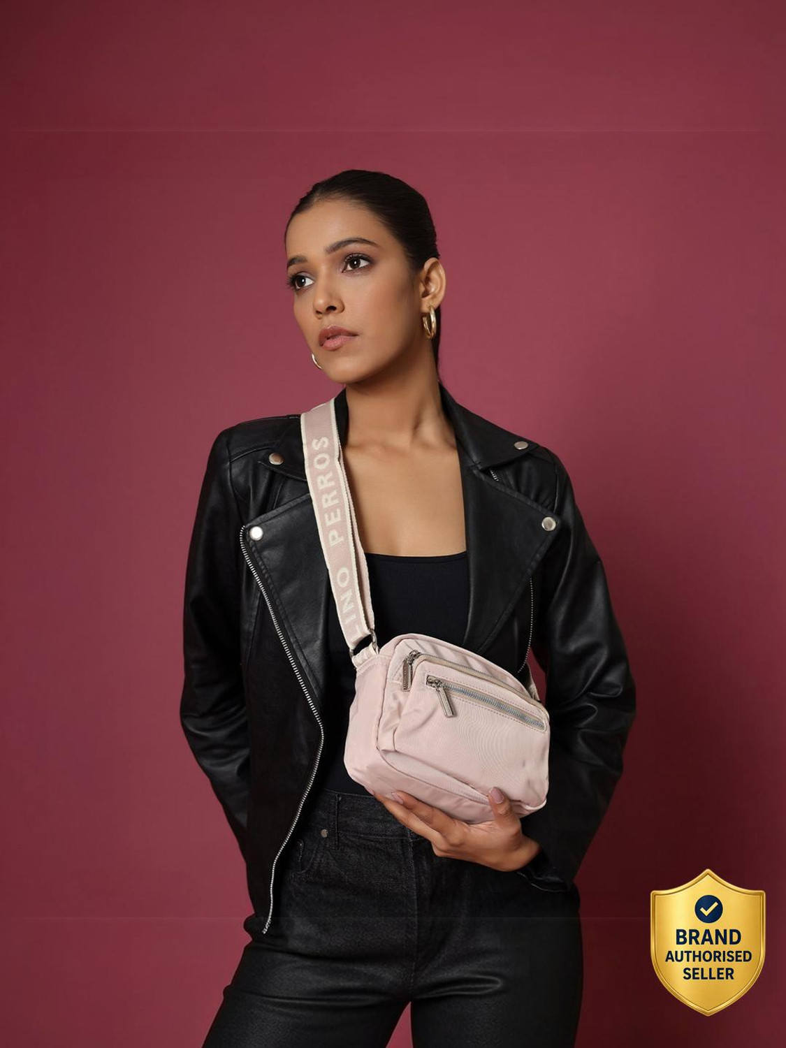 Image of LINO PERROS Pink Sling Bag Women's Peach Crossbody Bag
