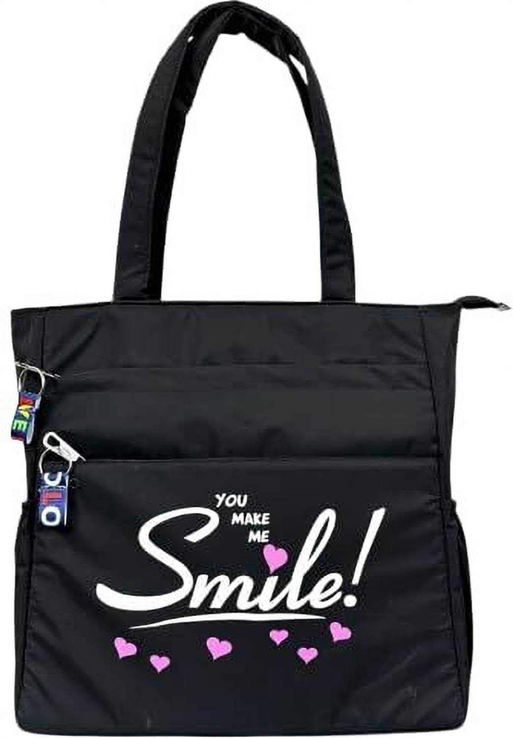 Buddy Cares Black Messenger Bag Smile Tote Bag for Women & Girls - "You Make Me Smile" Canvas Shoulder Bag