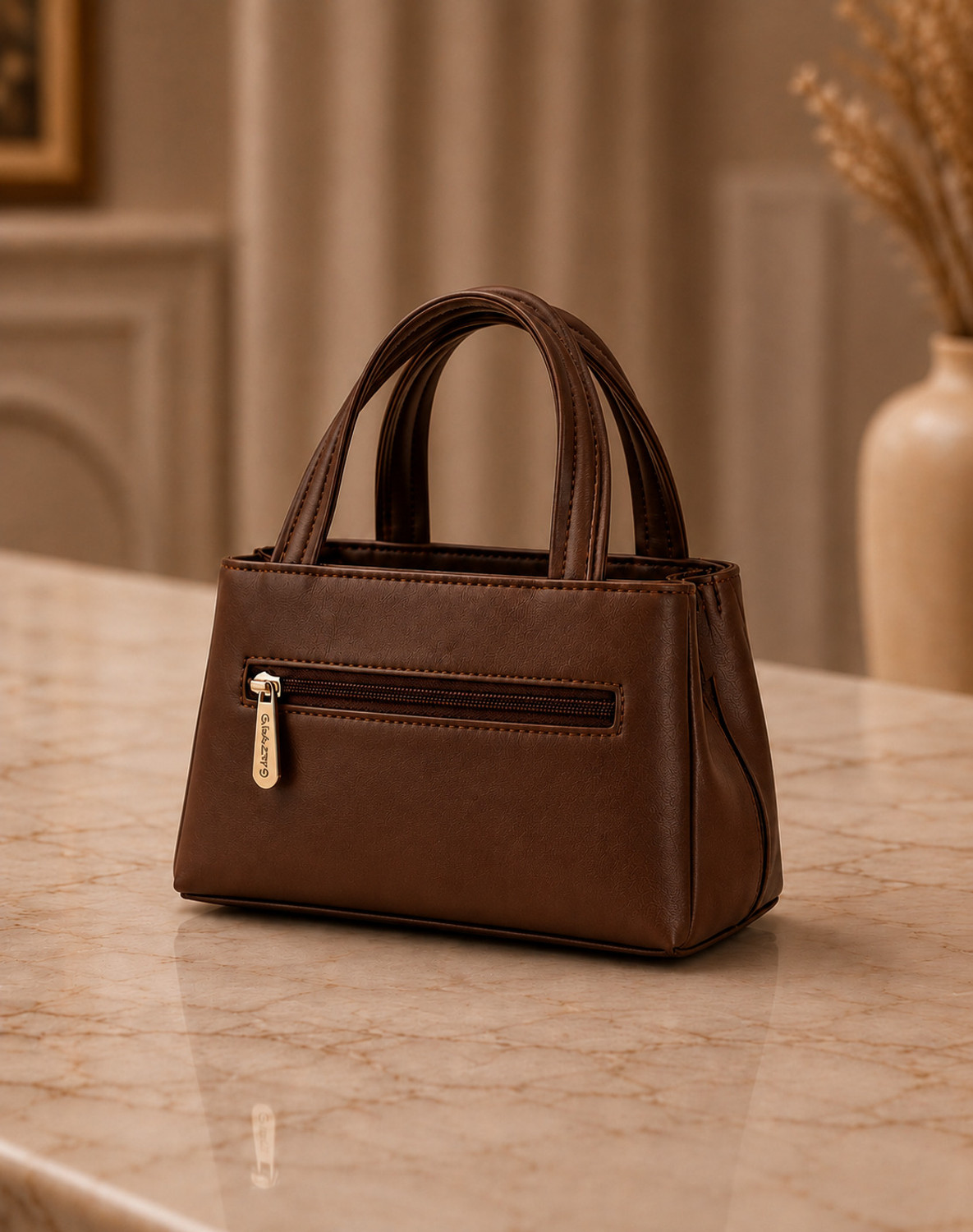 Image of GLAMZY Brown Hand-held Bag mini hand bag