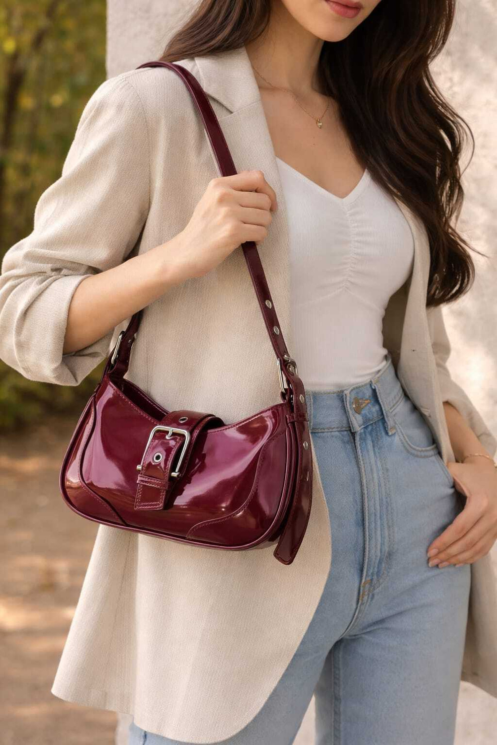 Image of DAZORA Maroon Sling Bag Sling bag for women Half moon Trendy Korean design