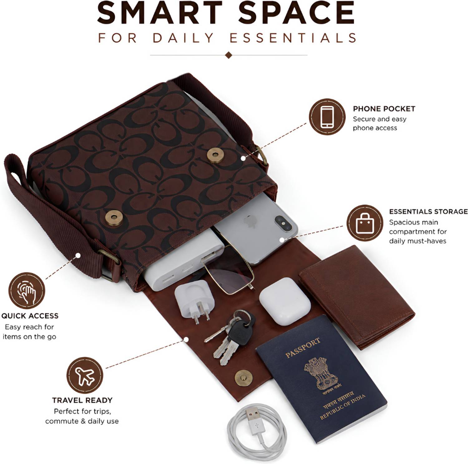 LAPZE Brown Sling Bag - Image 5