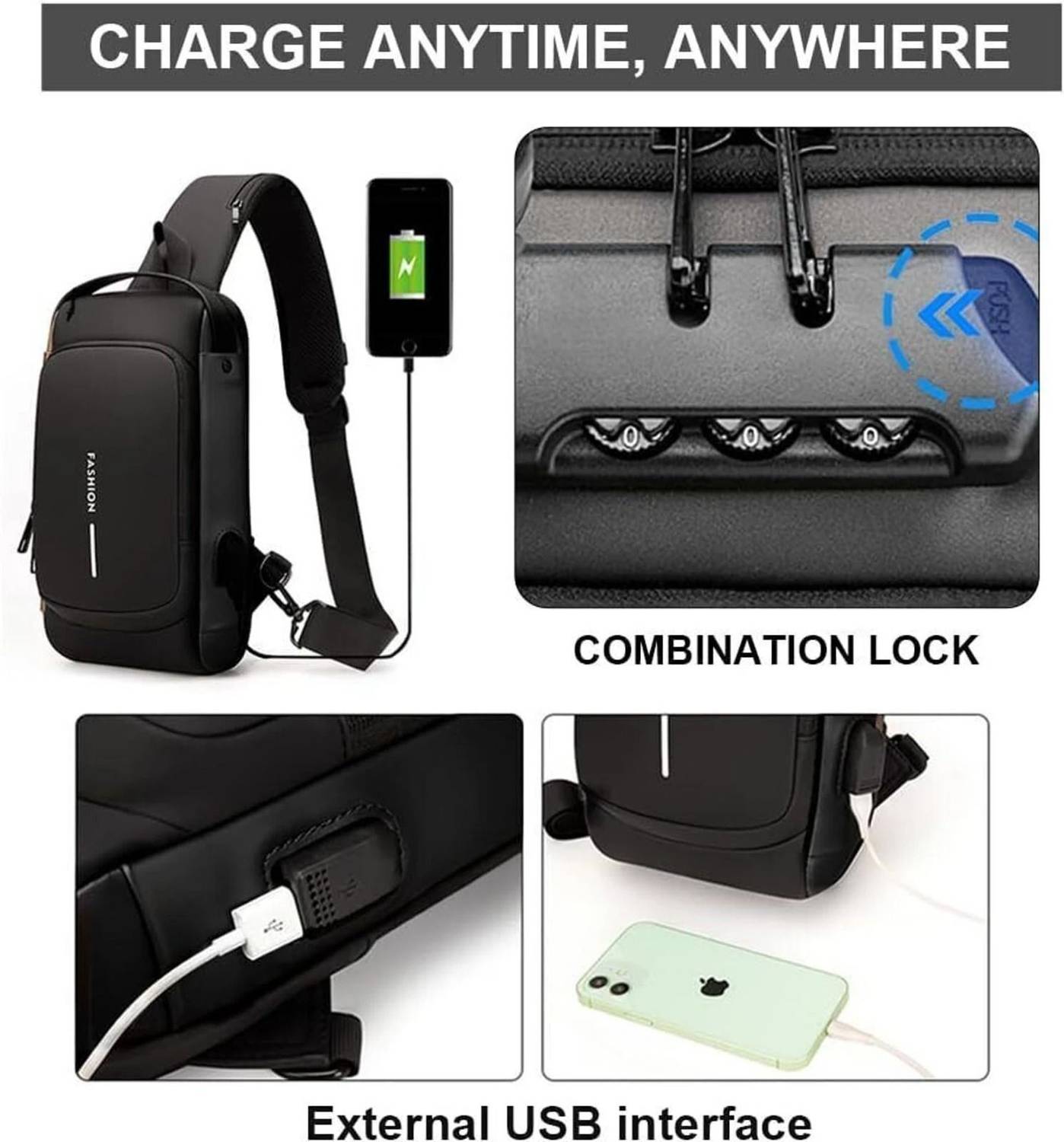 Progetto Black Sling Bag for Men - Image 3