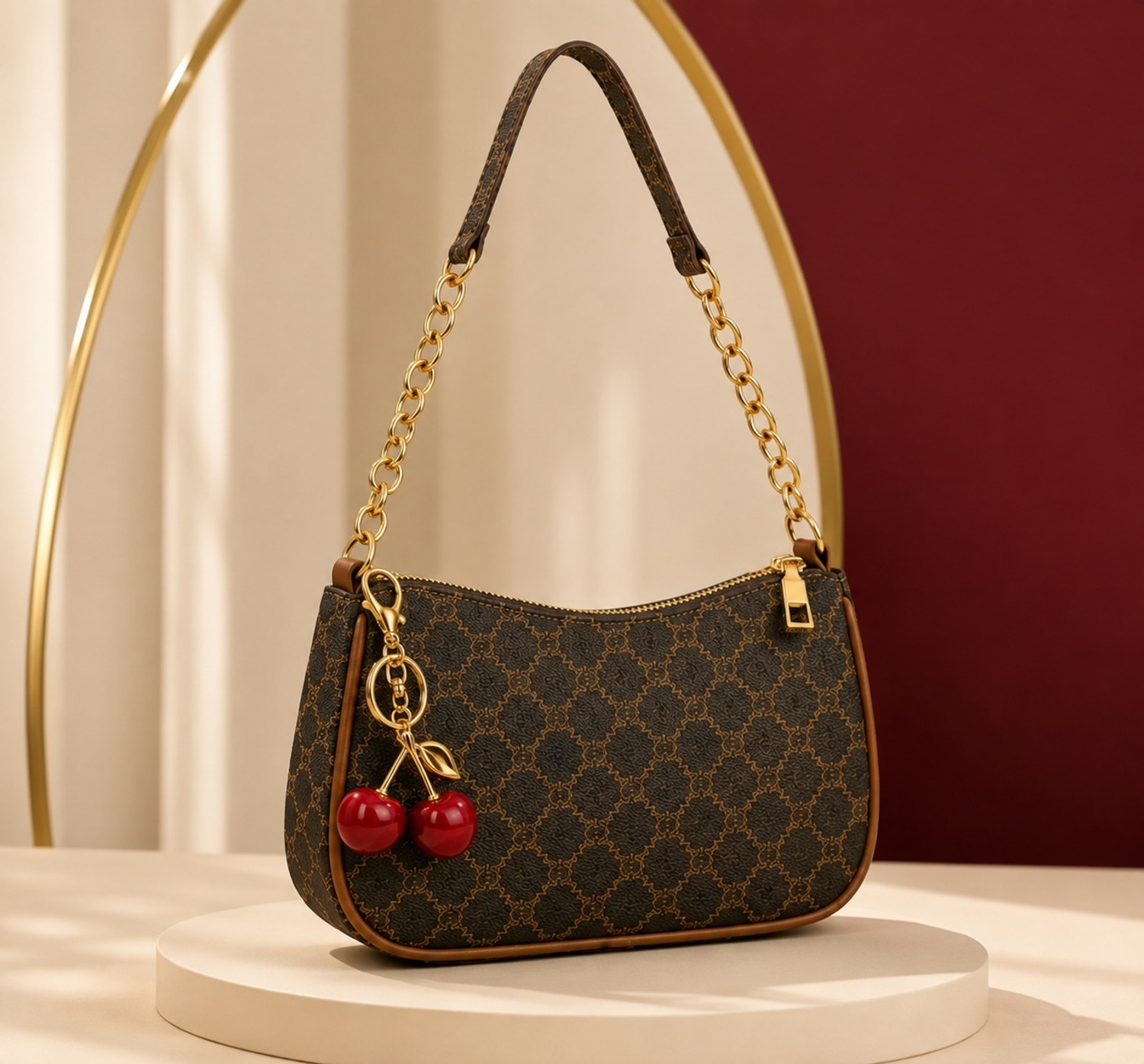 Image of SSAZU Brown Sling Bag WHITE BICHHU ANGOOR CHAIN DIBBI