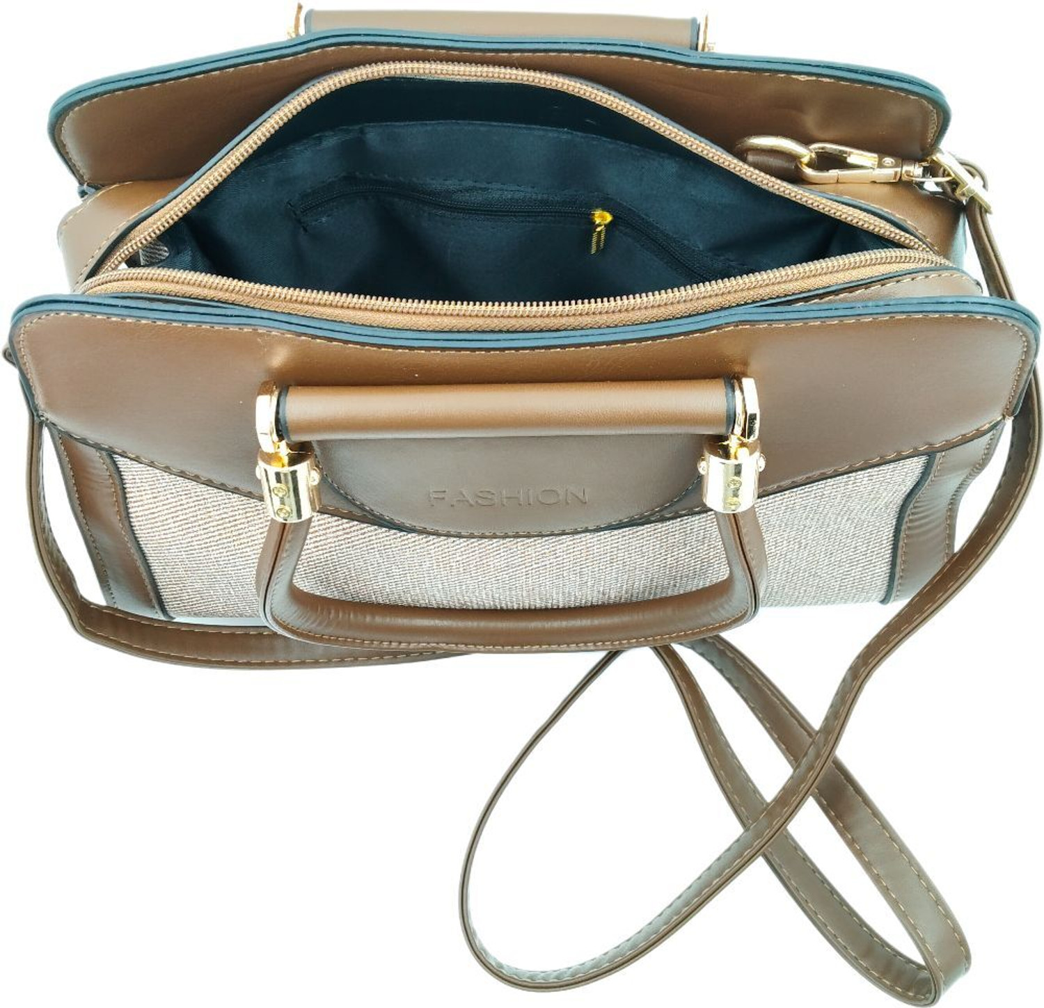 Image of Bella n Bloom Brown, Beige Hand-held Bag Fashion Elegant Structured Handbag, Textured Polyurethane with Dual Handles