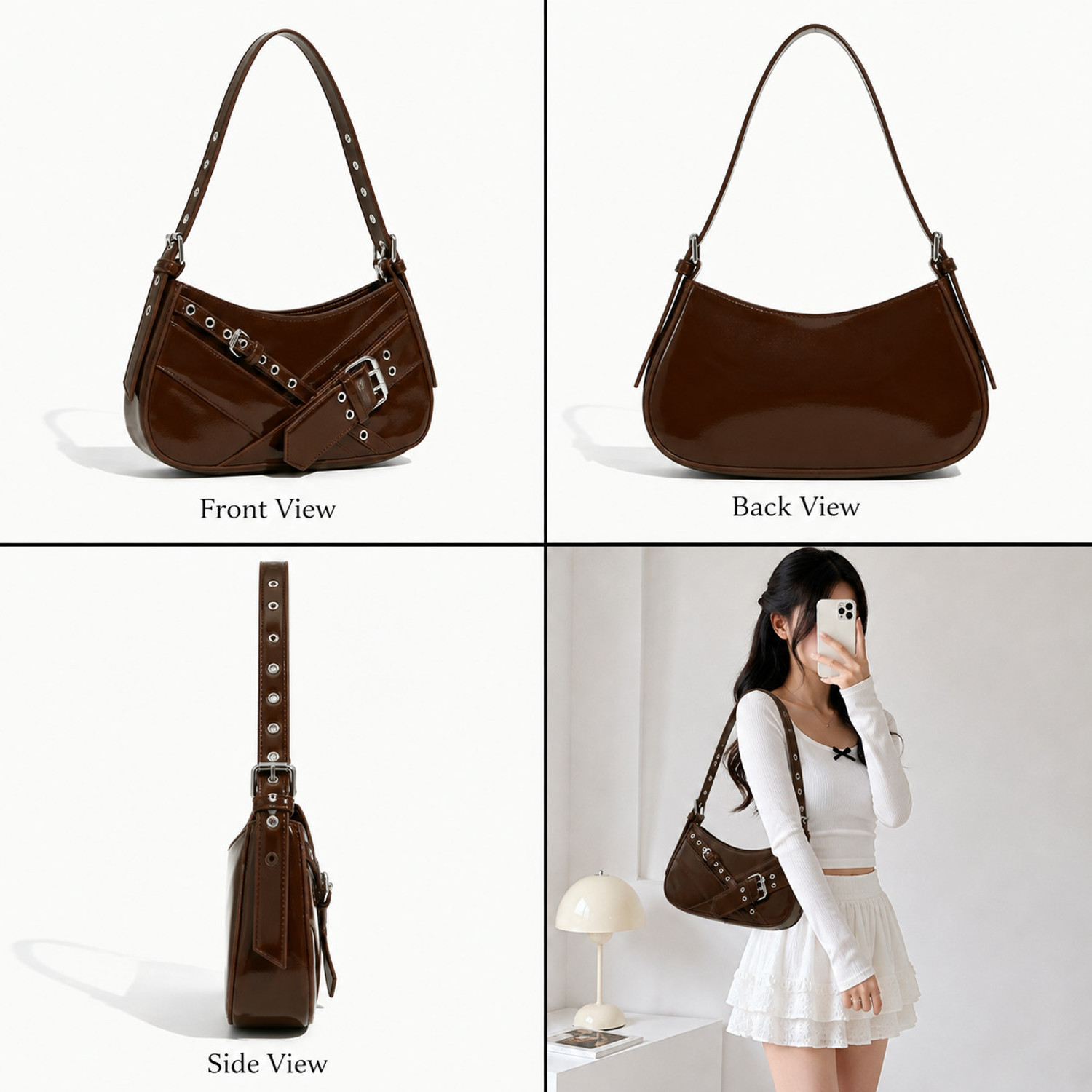 Image of LIZIQI Brown Sling Bag Elegant PU Leather Shoulder Bag - Stylish & Durable.