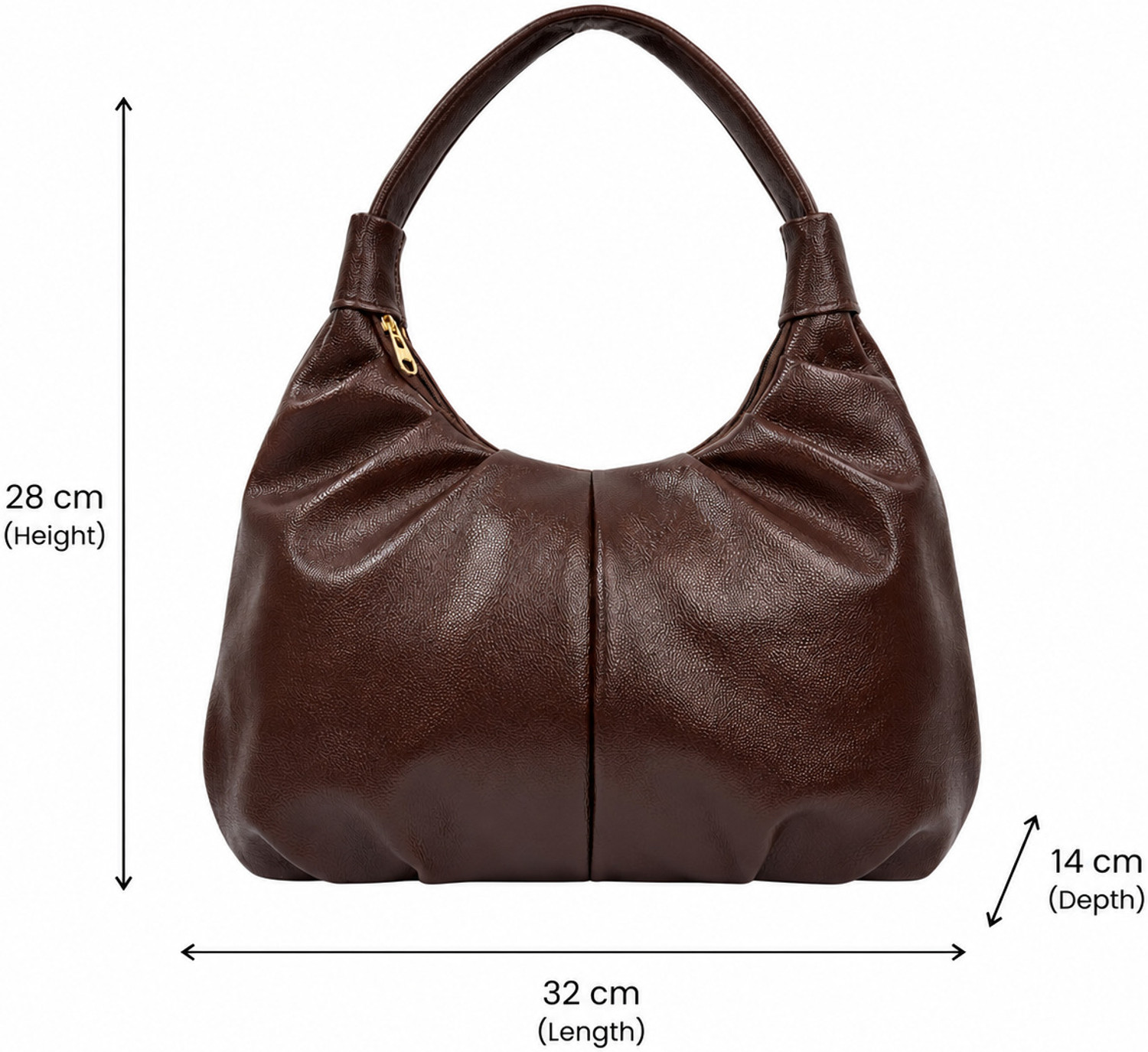 Image of LIORR Brown Hobo | PU Leather Pleated Shoulder Bag for Women | Stylish Casual Handbag