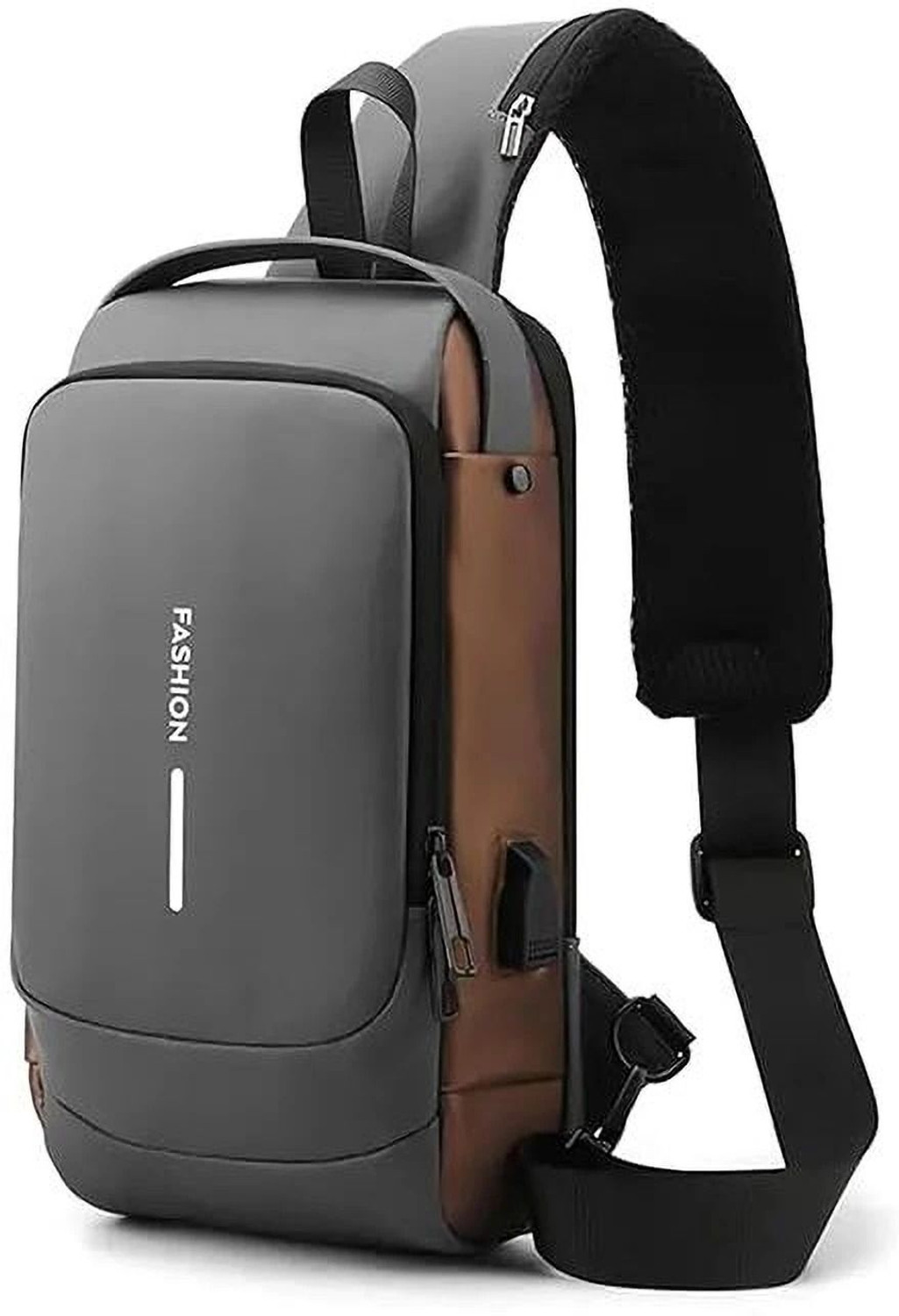Image of LOGGIN Grey Sling Bag Waterproof Polyester Slim Unisex Crossbody Sling Bag Chest Backpack Men's