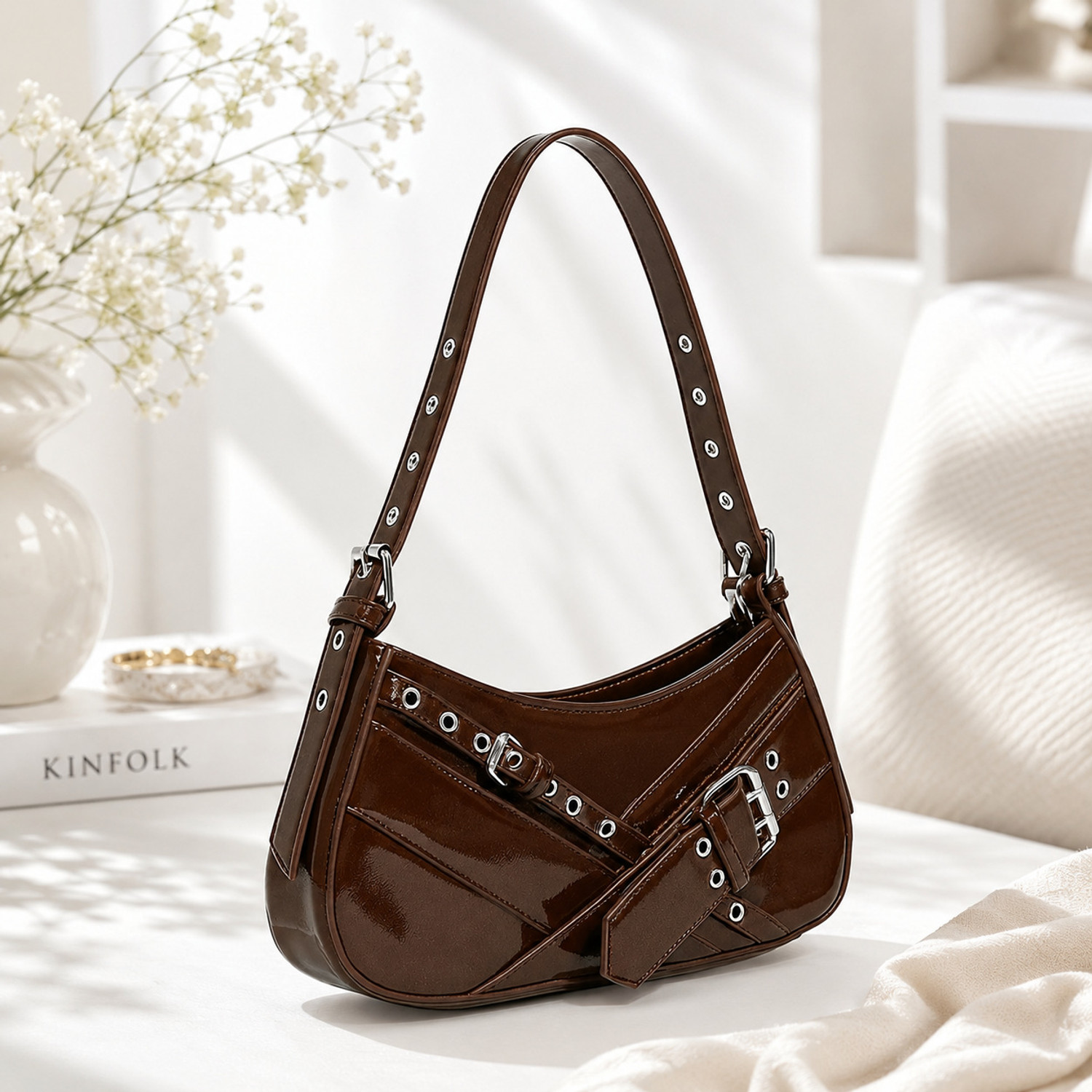 Image of LIZIQI Brown Sling Bag Elegant PU Leather Shoulder Bag - Stylish & Durable.