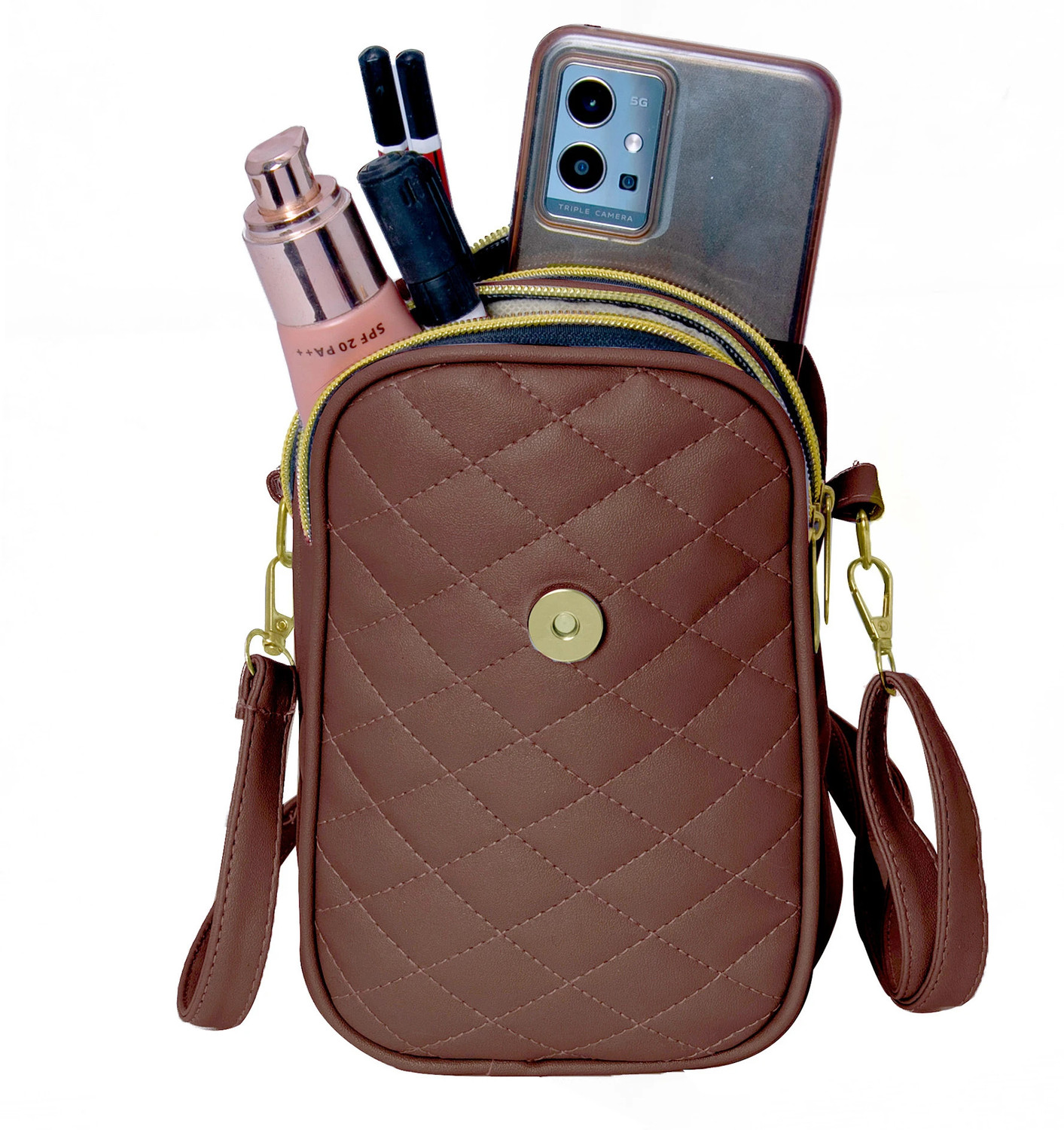 Image of Raez Brown Sling Bag Stylish Mobile Bag For Girls