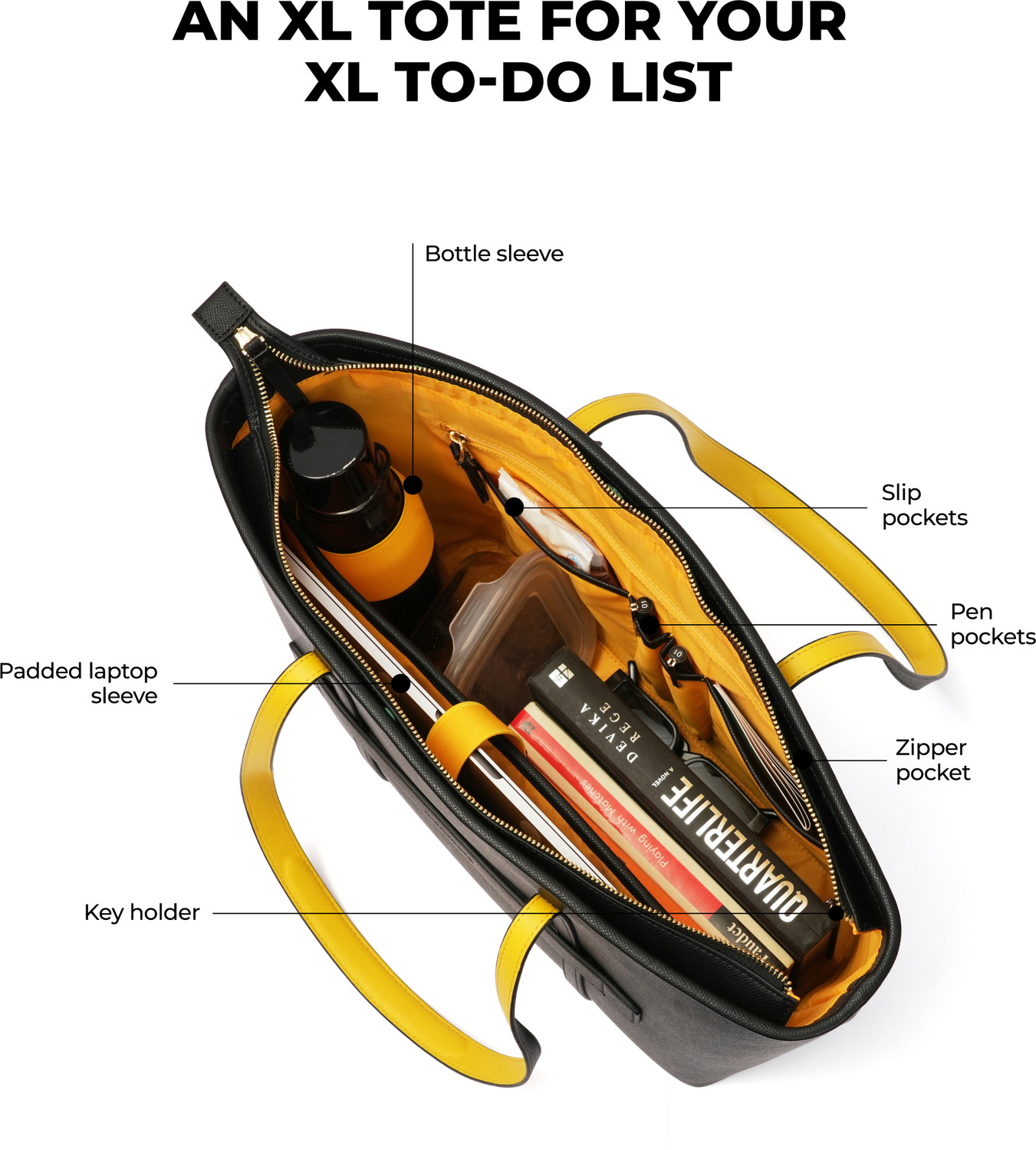 Image of Mokobara Black, Yellow Messenger Bag The Astrid Tote