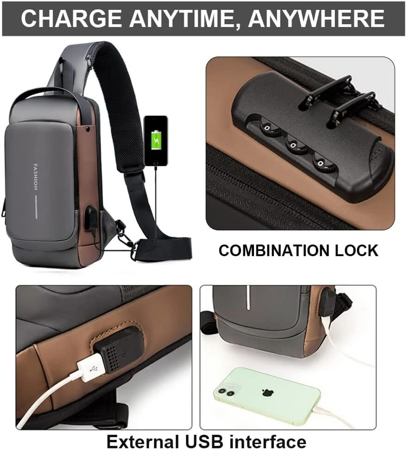 Image of MARSRTH Anti-Theft Chest Casual Shoulder Bag,Travel Hiking Side Bag Grey Golden 1.5 L Backpack