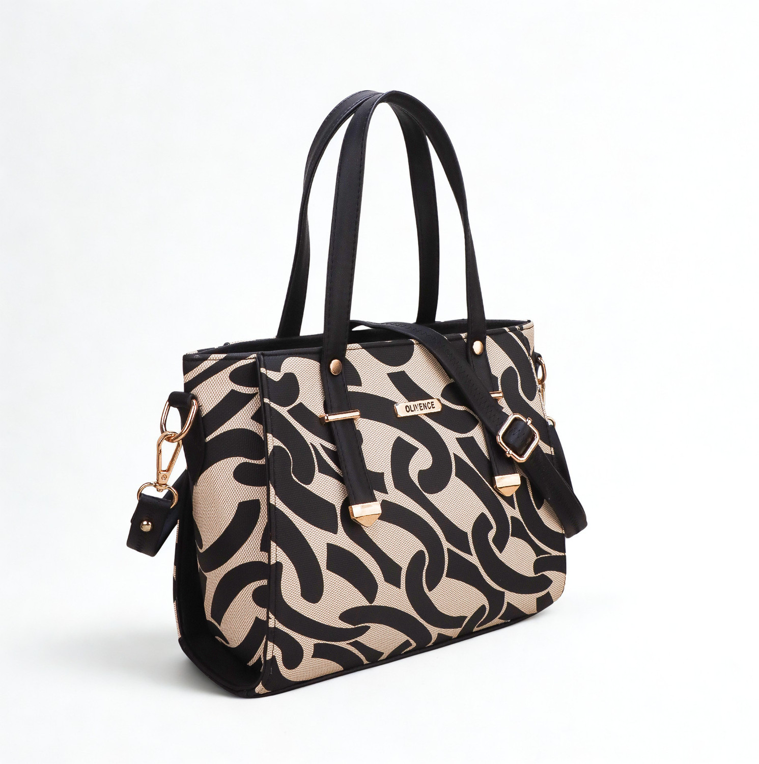 Image of OLIVENCE Black Hand-held Bag HandBag for Women Party Wear Printed Top Handle Shoulder Crossbody Sling