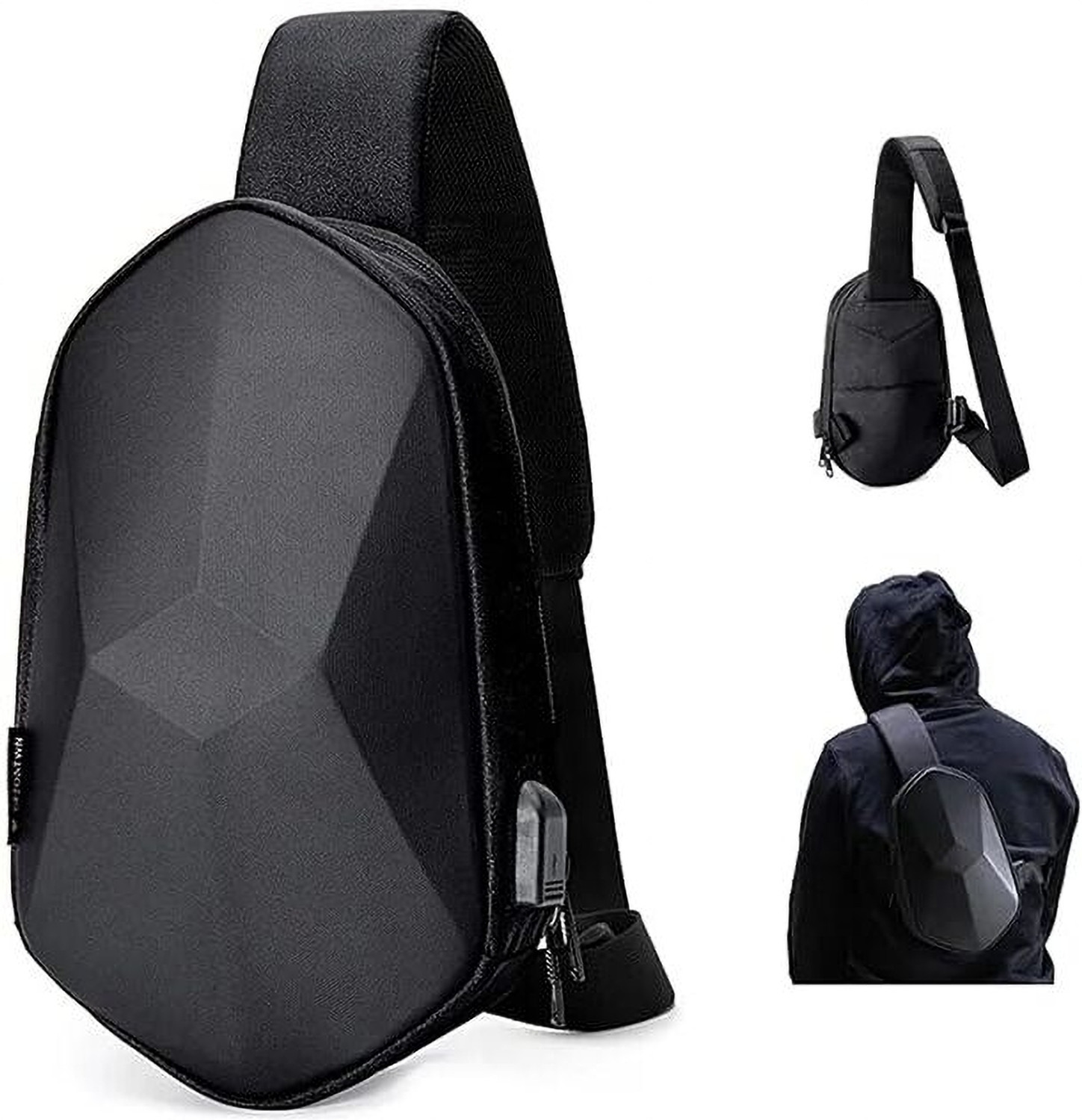 Image of Belanto Black Shoulder Bag Anti-Theft Hard Shell Crossbody Waterproof Sling Bag with USB Charging Port