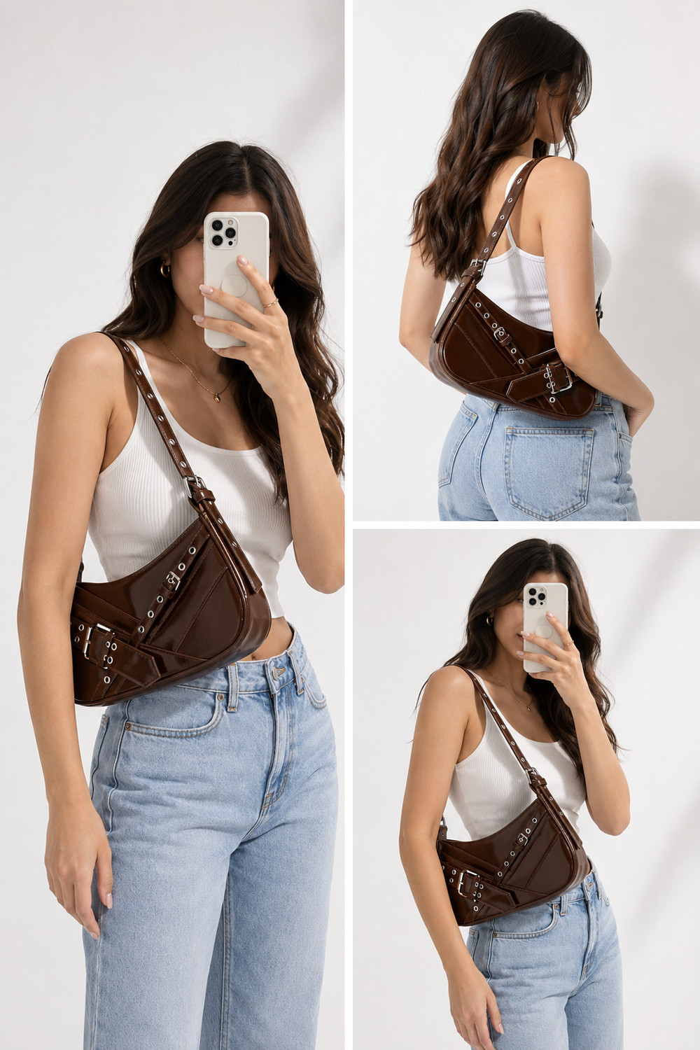 Image of LIZIQI Brown Sling Bag Elegant PU Leather Shoulder Bag - Stylish & Durable.