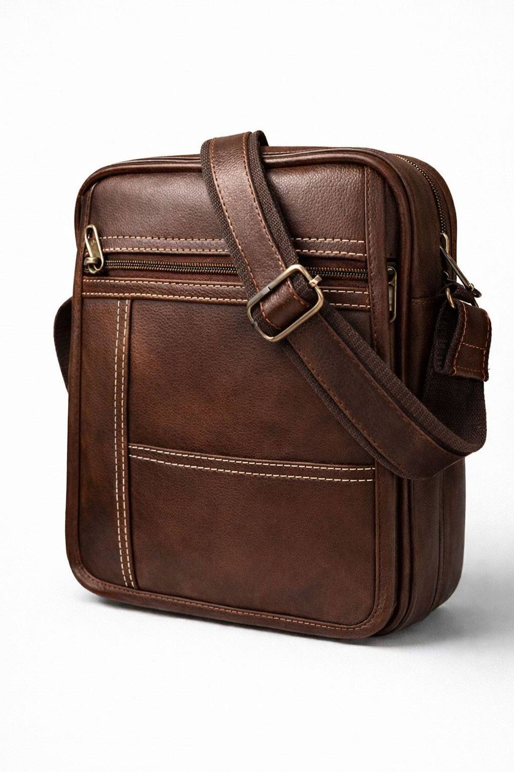 American Giant Brown Sling Bag Vegan Leather for men