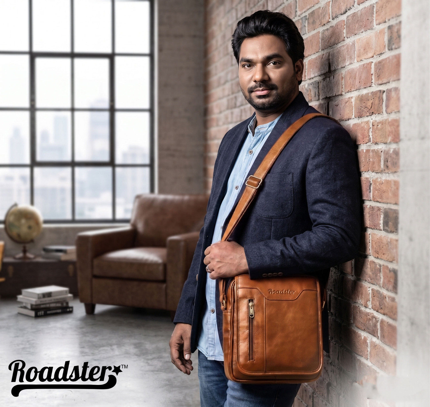 Image of Roadster Tan Sling Bag Vegan Leather sling bag for men