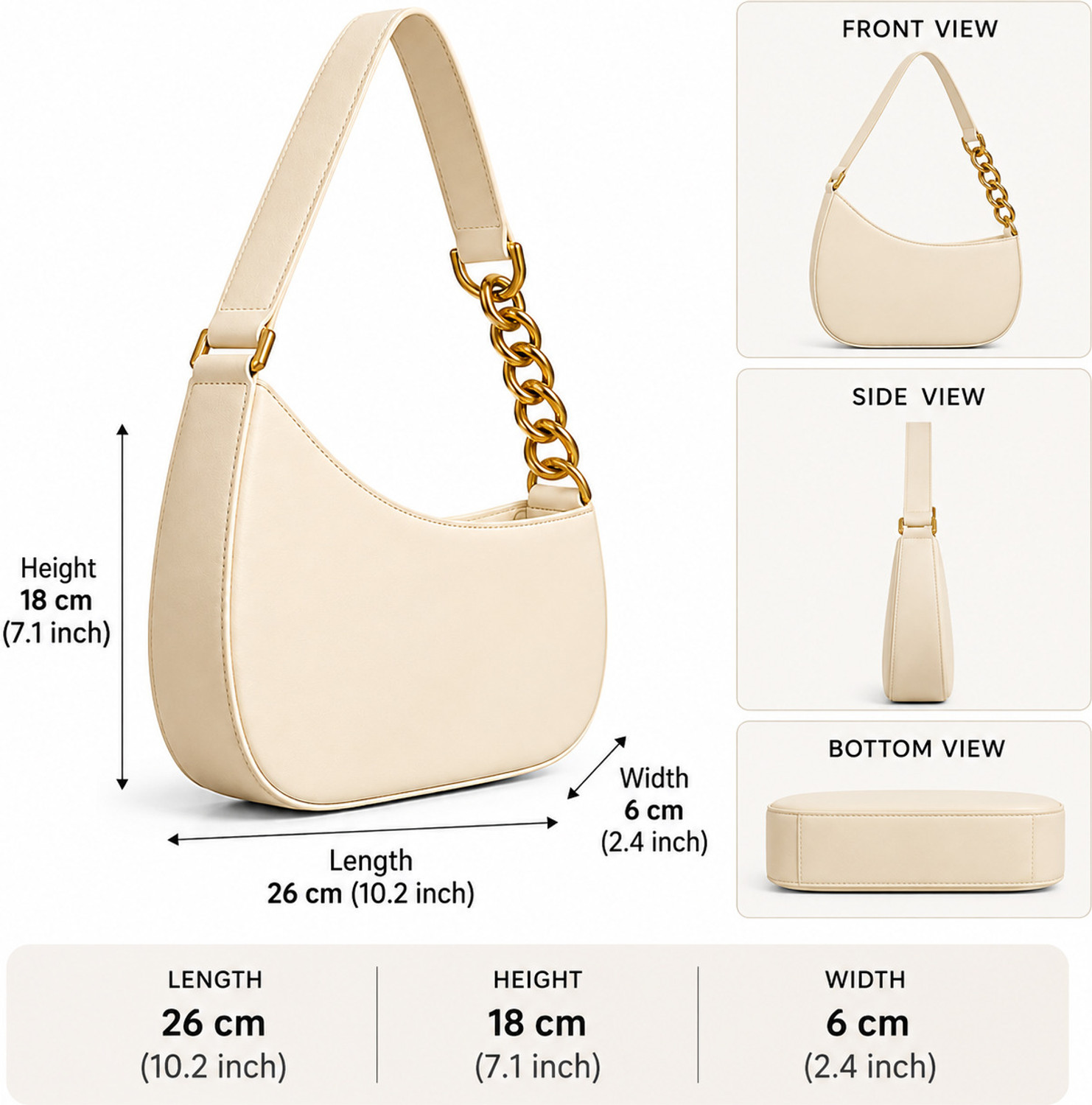 Image of s.p. pearls White Shoulder Bag Chic PU Leather Shoulder Bag.