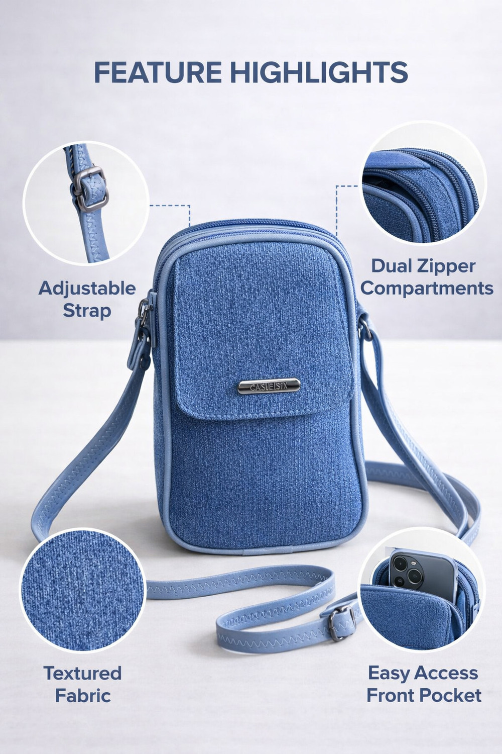 Image of VRUGRA Blue Sling Bag Denim Stylish Sling Bag for Women | Mini Crossbody Mobile Pouch