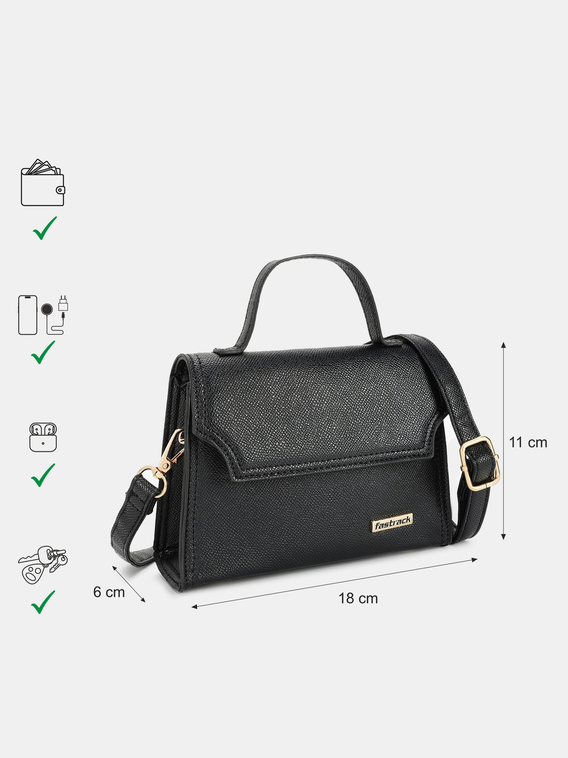 Image of Fastrack Black Sling Bag Solid