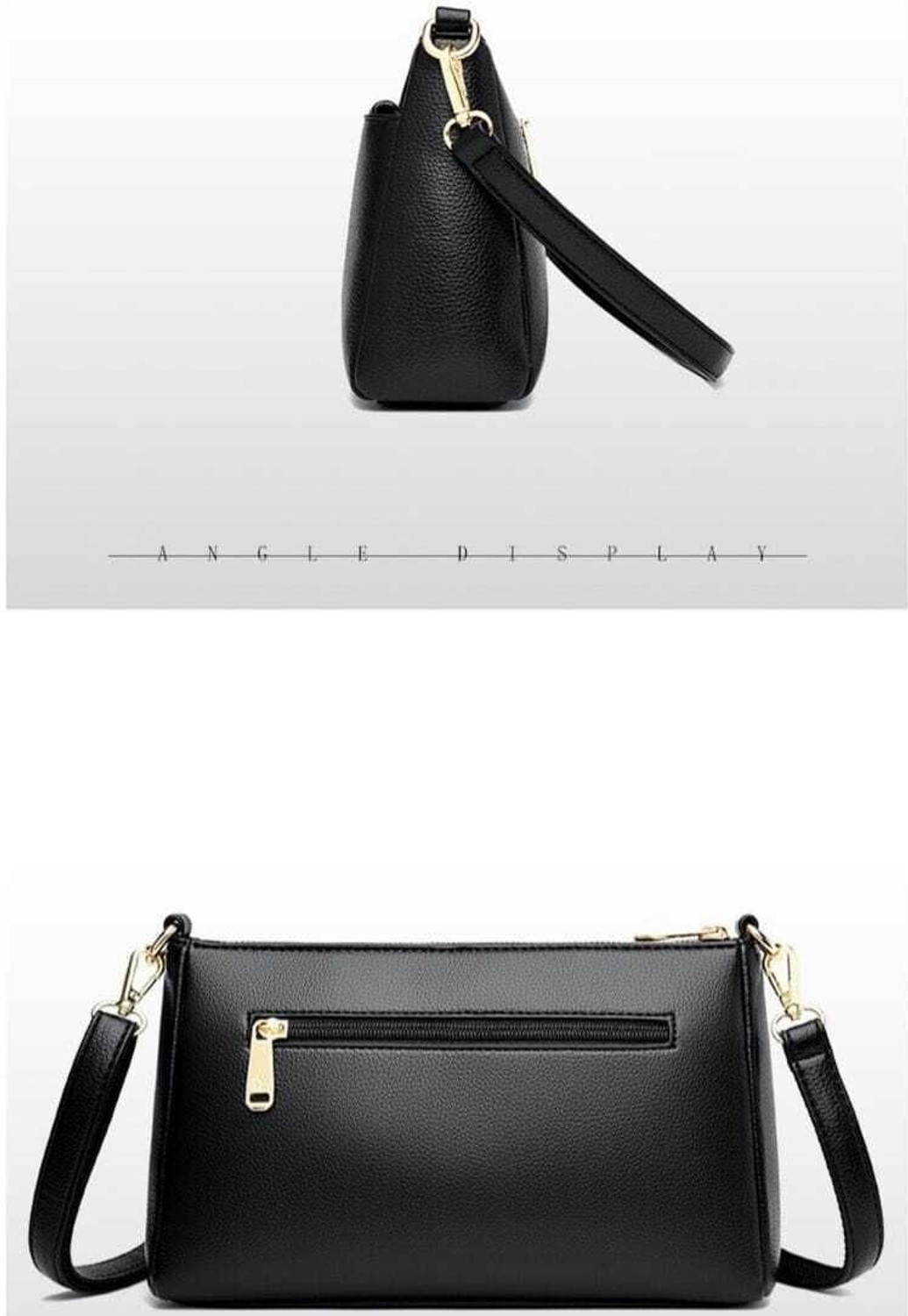 Image of VENITY Black Sling Bag Luxe Crossbody Shoulder Bag - Premium Pebbled Texture with Gold Accents