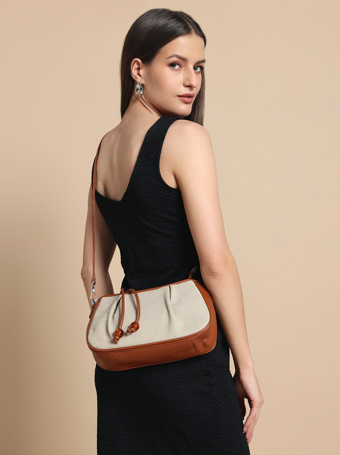 Image of Pramadda Pure Luxury Tan Shoulder Bag Stylish Jade Sling Crossbody handbag purse for women girls.