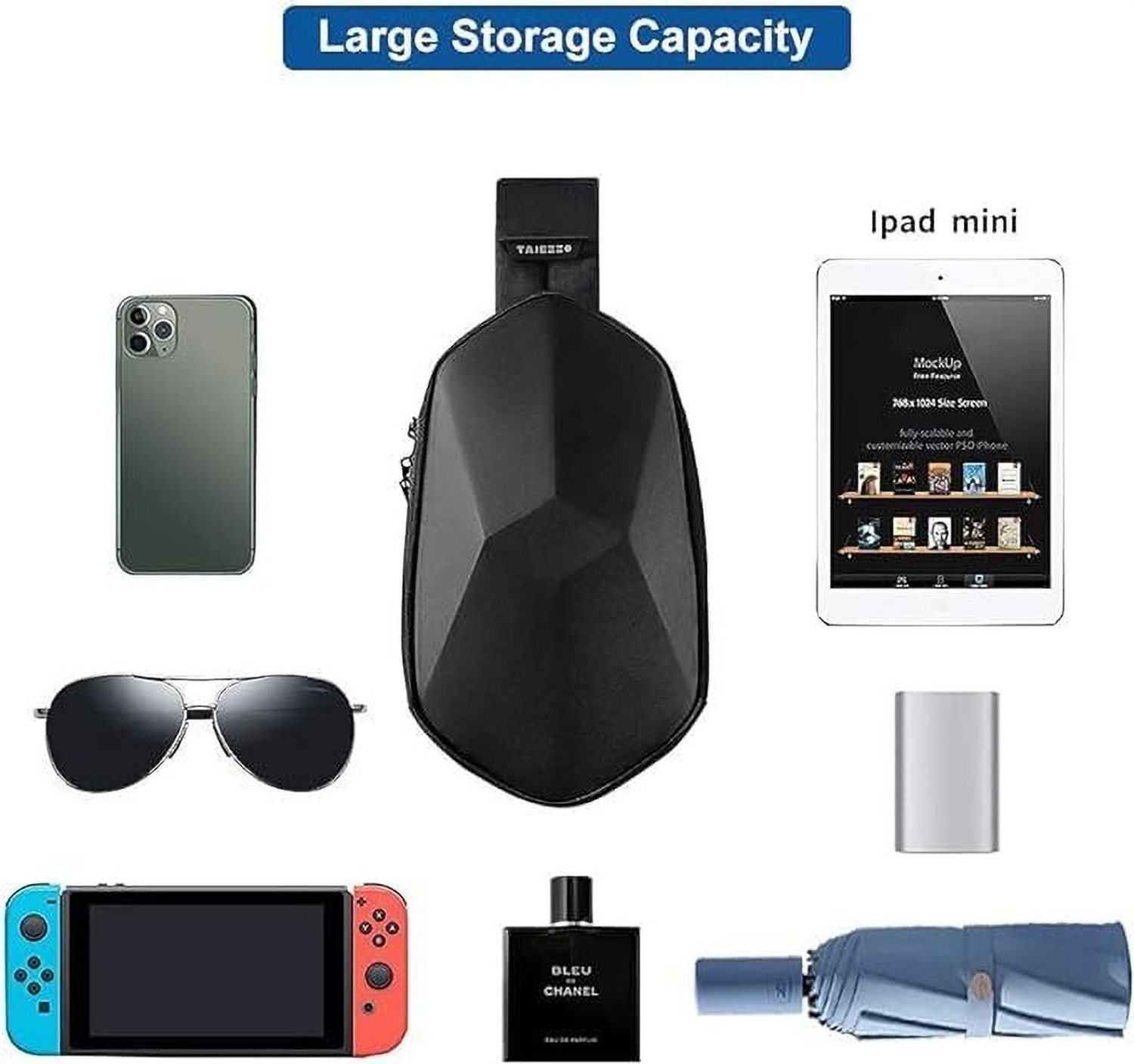 Image of Belanto Black Shoulder Bag Anti-Theft Hard Shell Crossbody Waterproof Sling Bag with USB Charging Port