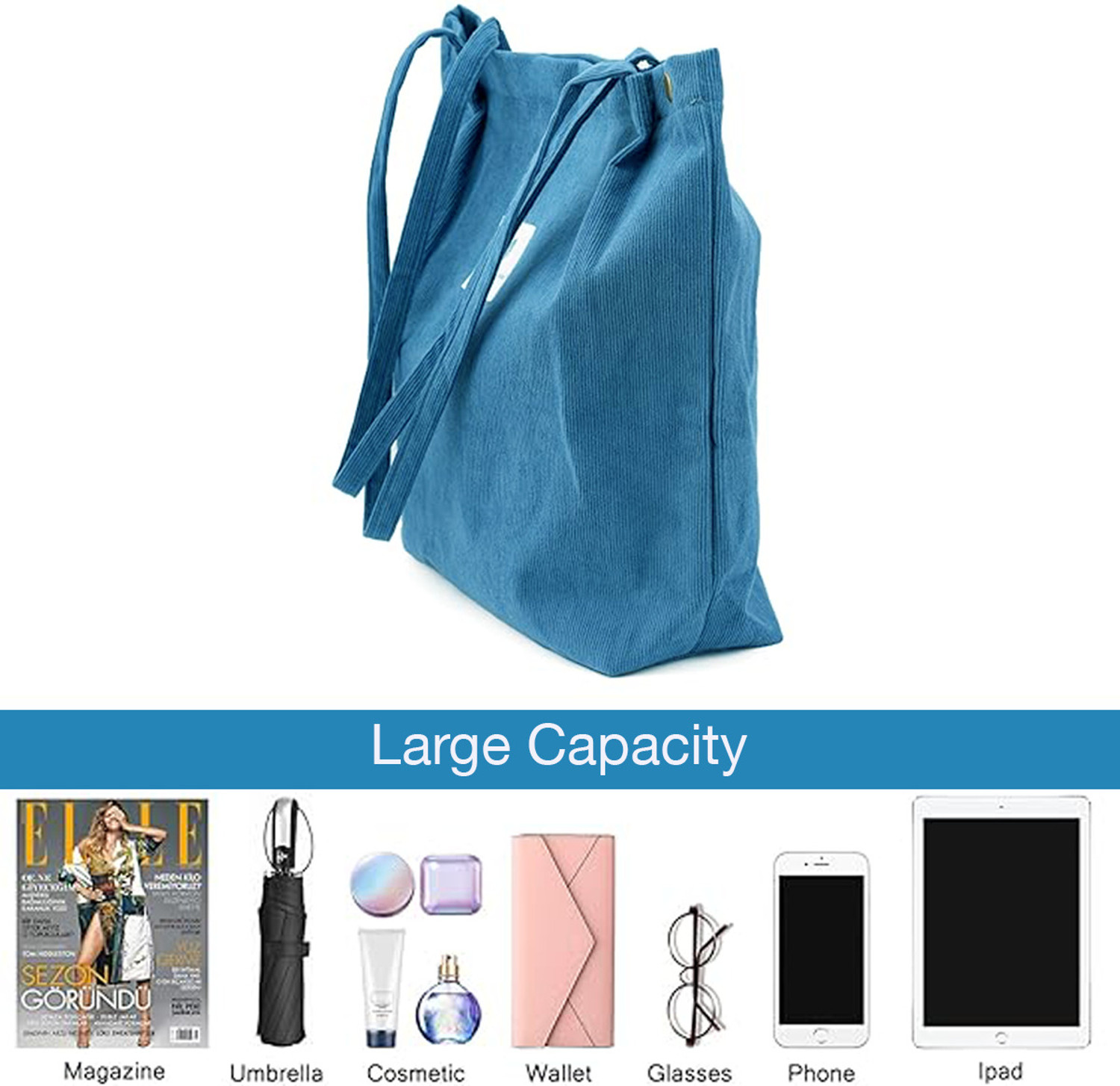 Image of LYROVO Blue Tote Women Corduroy Shoulder Tote Bag for Women