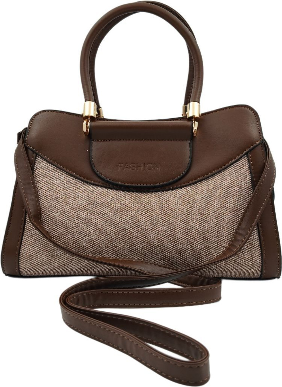 Image of Bella n Bloom Brown, Beige Hand-held Bag Fashion Elegant Structured Handbag, Textured Polyurethane with Dual Handles