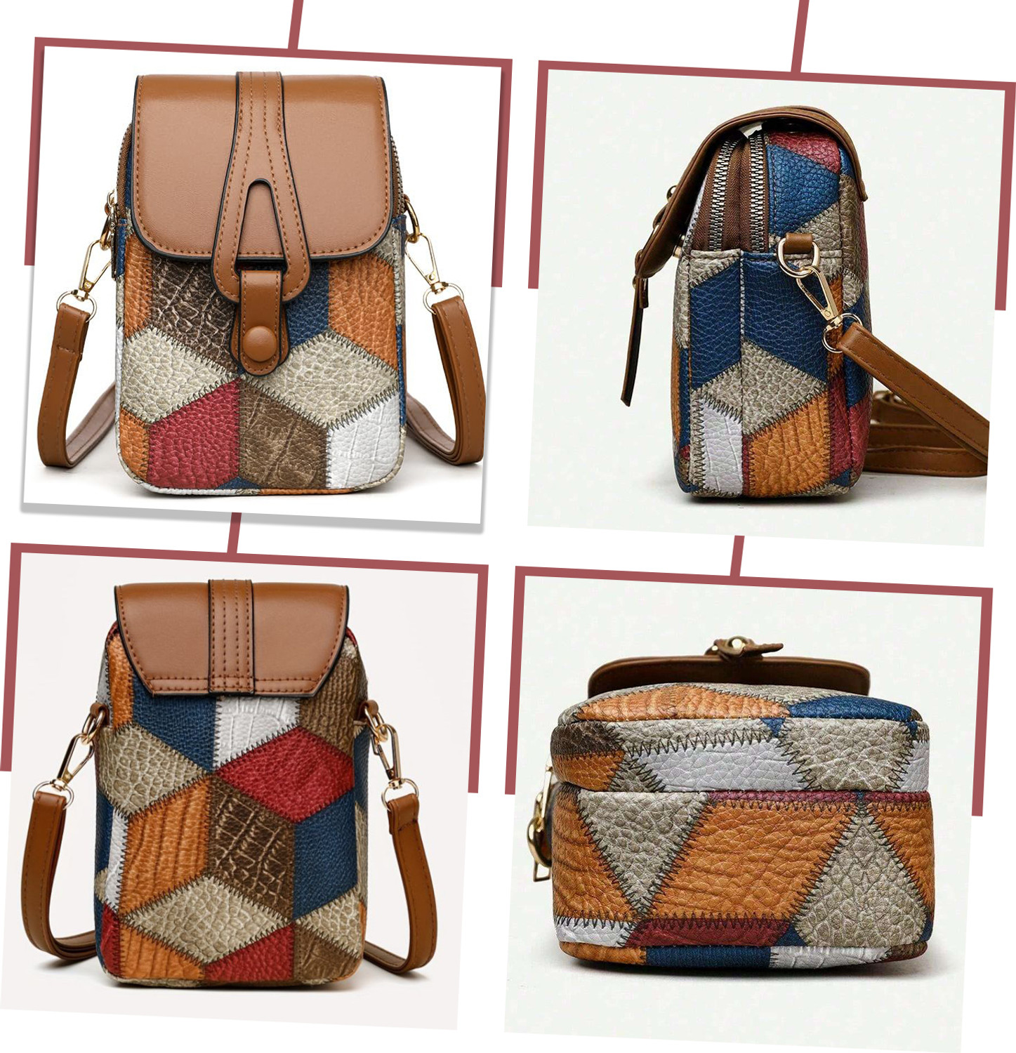 Image of MOMISY Multicolor Sling Bag Crossbody Sling Bag, Multi-Color Leather Phone & Card Holder