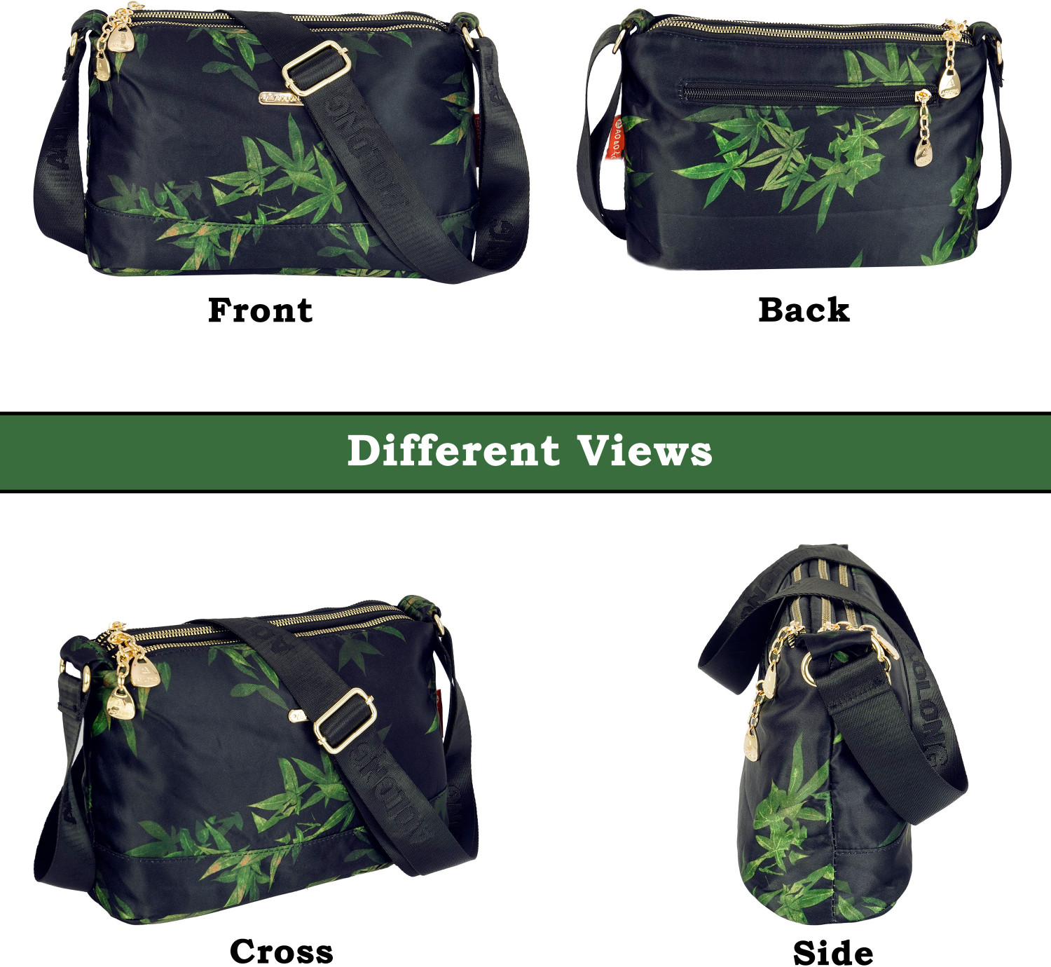 Image of STORITE Black, Green Sling Bag Crossbody Bag with Multi-Compartment, Adjustable Shoulder Strap