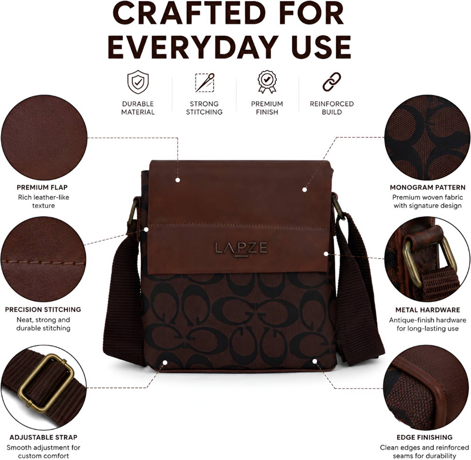 LAPZE Brown Sling Bag - Image 2