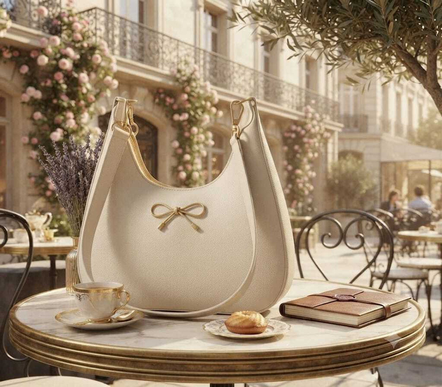 Image of Zenvyra White Women Sling Bag Off White HoboBag for Women Aesthetic Bow Accent PU Leather Designer ShoulderBag
