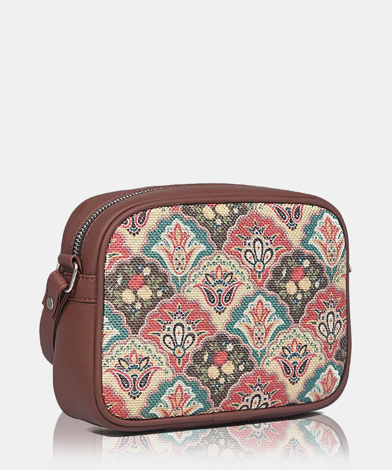 Image of ZOUK Multicolor Sling Bag for women Handmade Bags for Females Vegan Leather and Indian Fabric