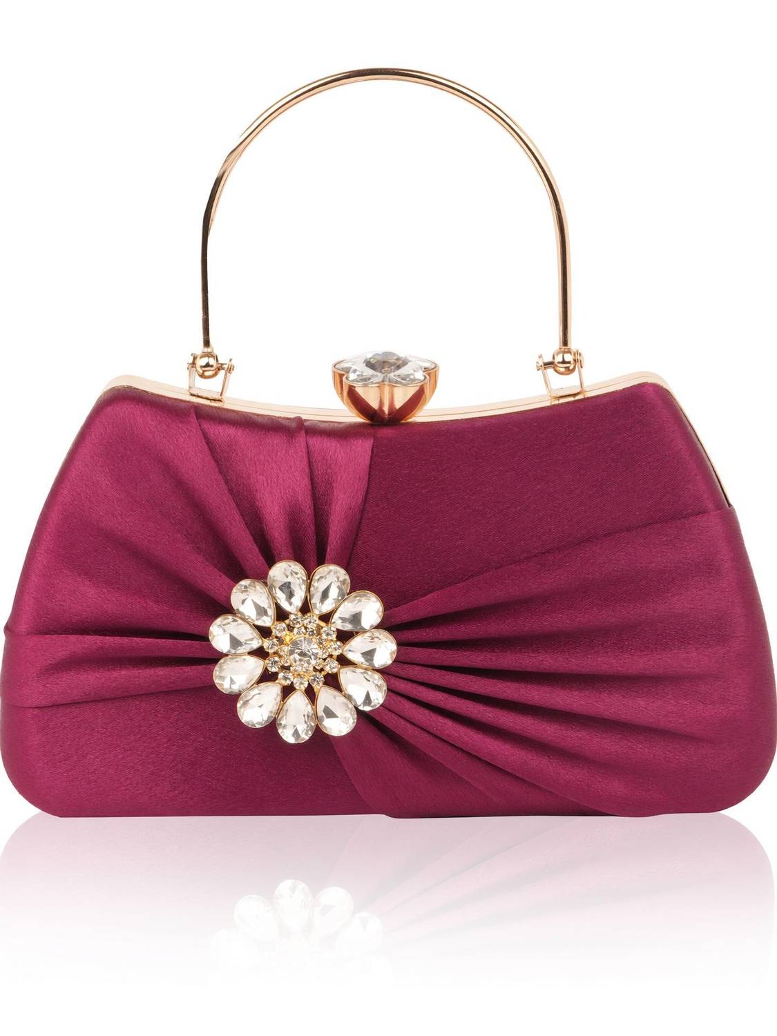 Bagnine Purple Clutch Elegant Party Handheld Purse | Detachable Chain Strap | Crystal Clasp Closures