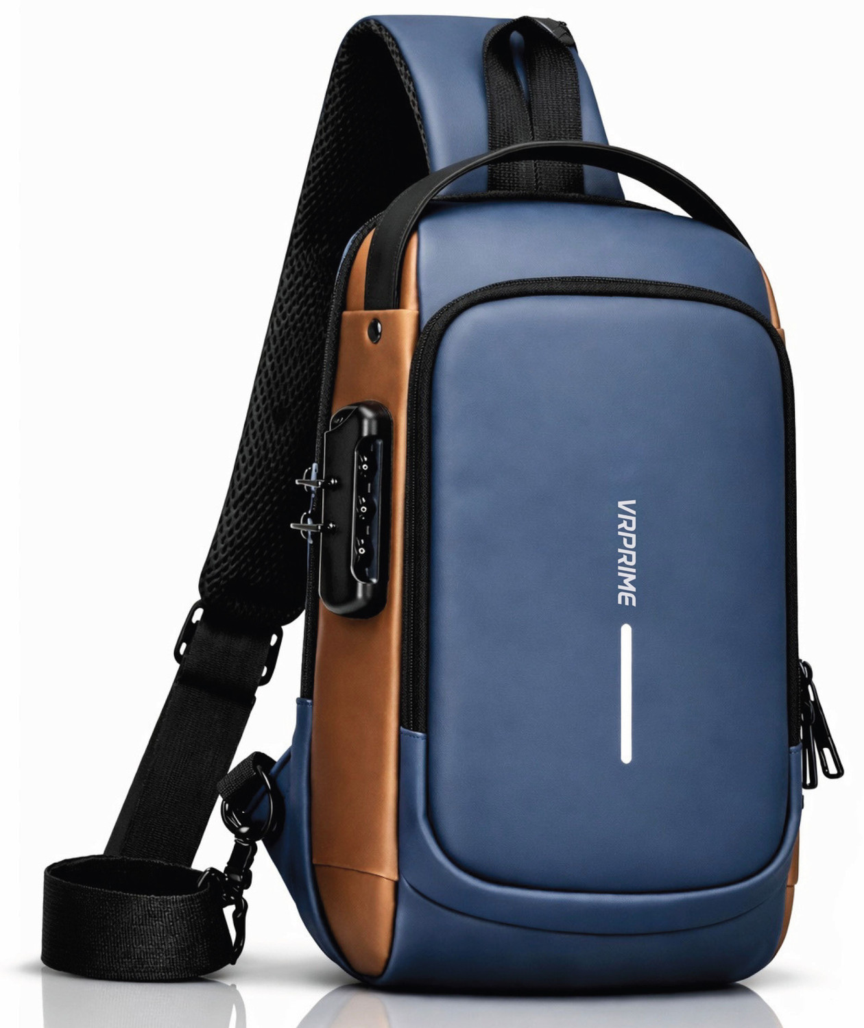 Image of VRPRIME Blue Sling Bag Waterproof Anti-Theft Design with USB Charging for Travel, Office & Daily Use