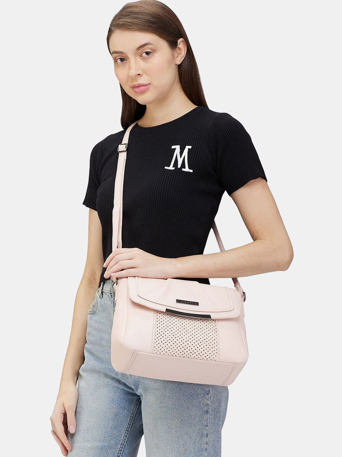 Image of Caprese Pink Sling Bag Dia 6 Liters Medium Sling Bag for Women with Adjustable Strap (Pink)