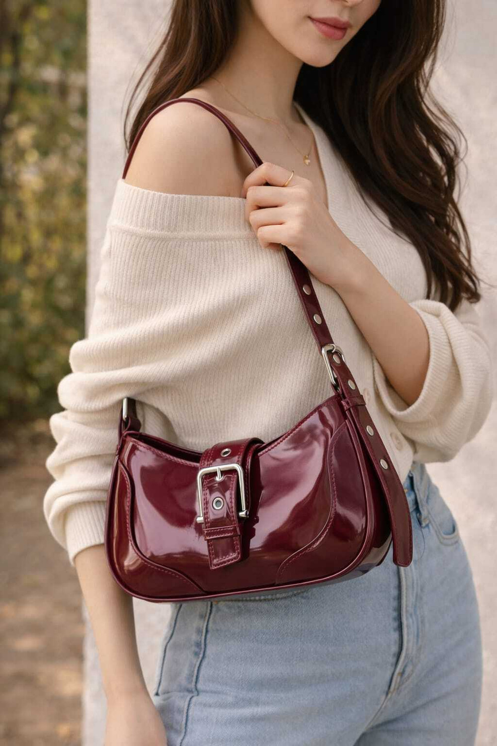 Image of DAZORA Maroon Sling Bag Sling bag for women Half moon Trendy Korean design