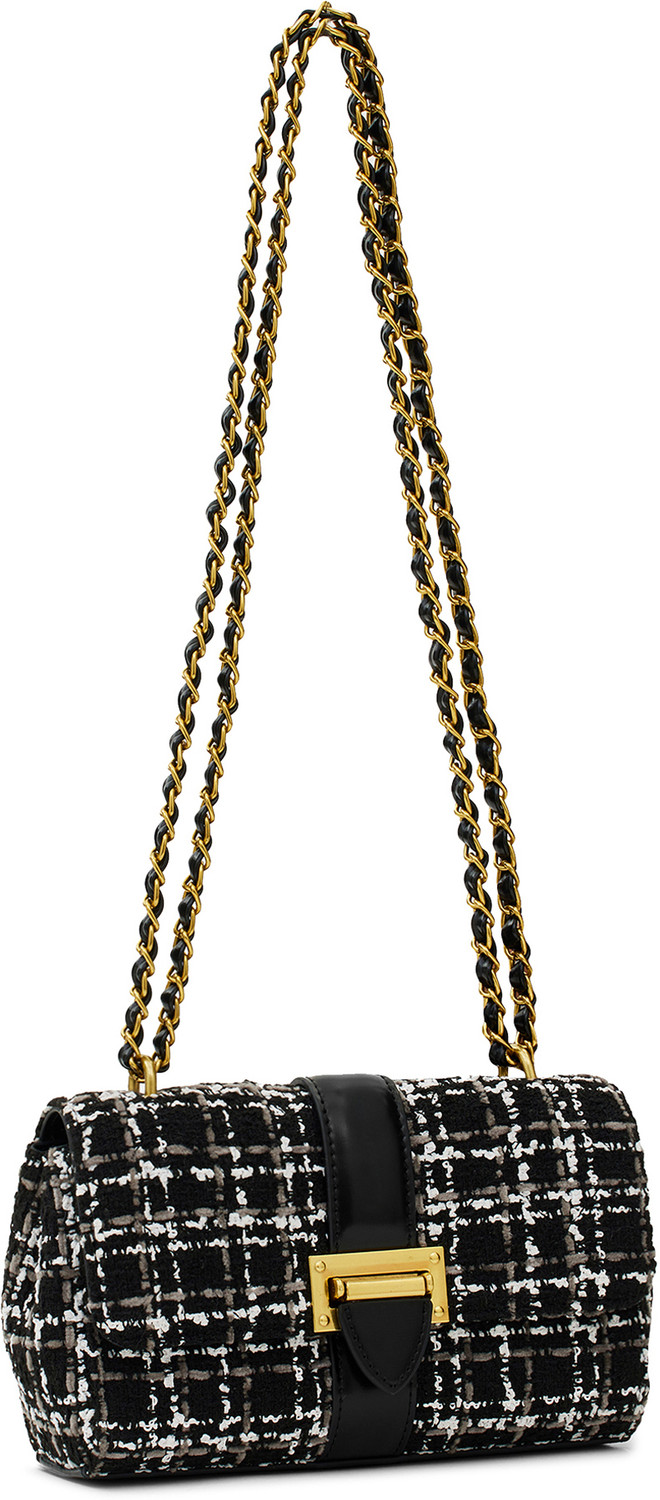 Image of Miraggio Black Sling Bag Tweed Crossbody Bag with Adjustable Crossbody Strap