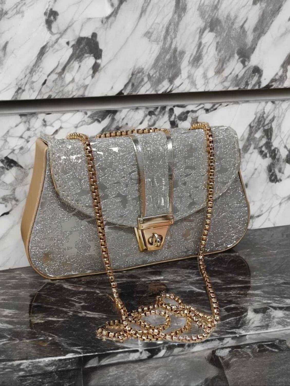 Alzius Silver Sling Bag Shimmer Animal Print