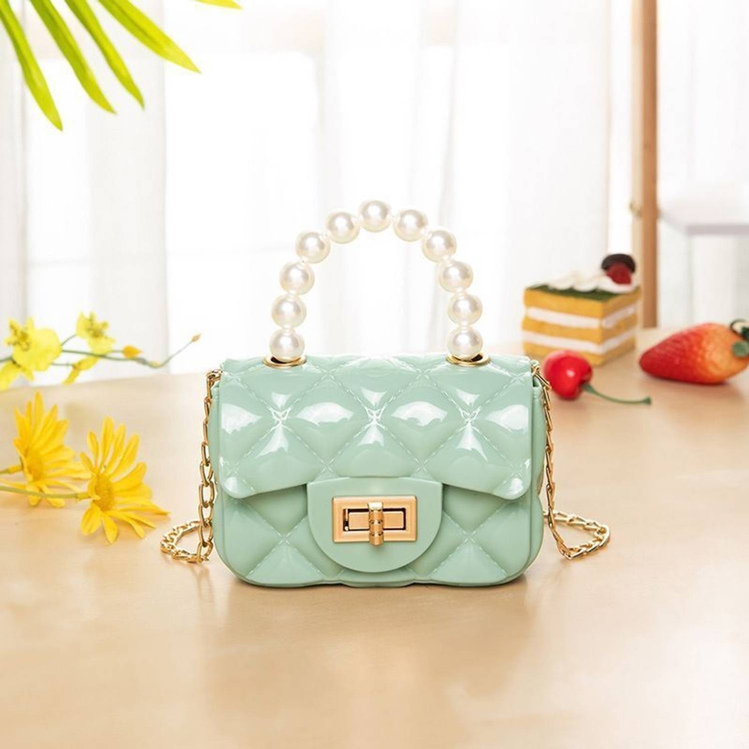 BABYMOON Green Sling Bag Kids Jelly Sling Purse Fashion Handbag (9x13x5 CM)