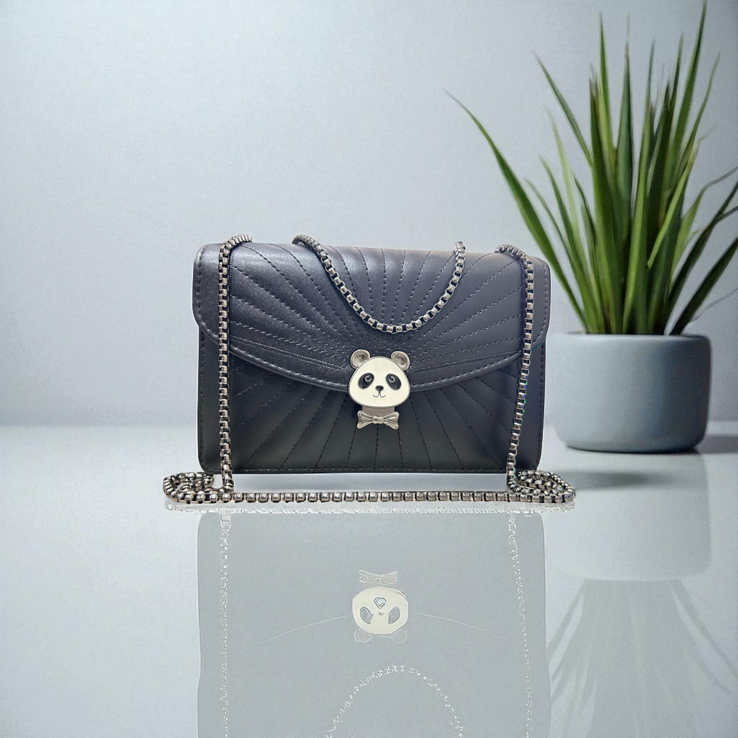 Image of clarisjames Black Women Sling Bag PU leather crossbody chain handle casual Black slingbag women