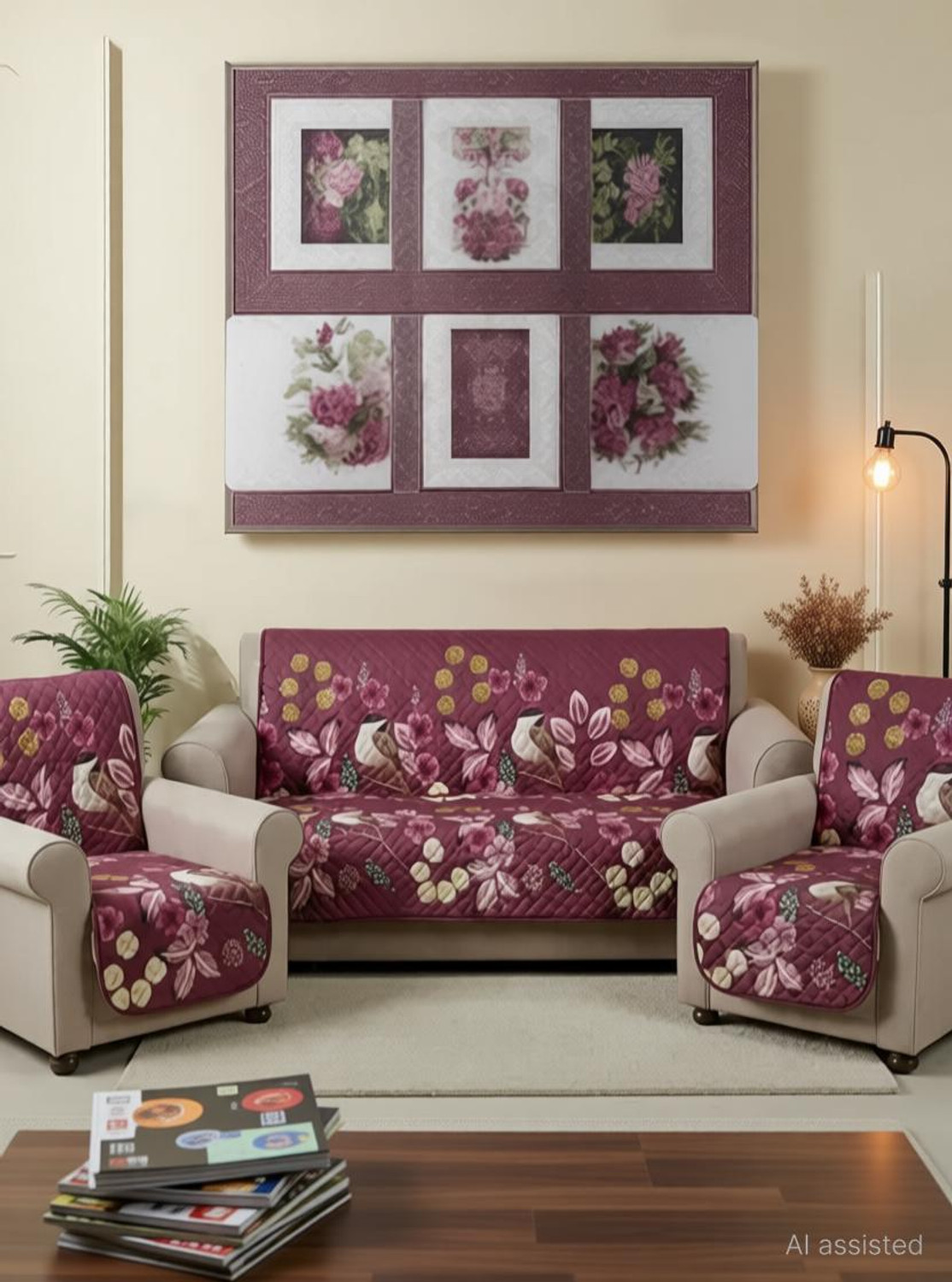 Image of SHREE RADHEY ENTERPRISES Velvet 3+1+1 Seater Sofa Floral Cover