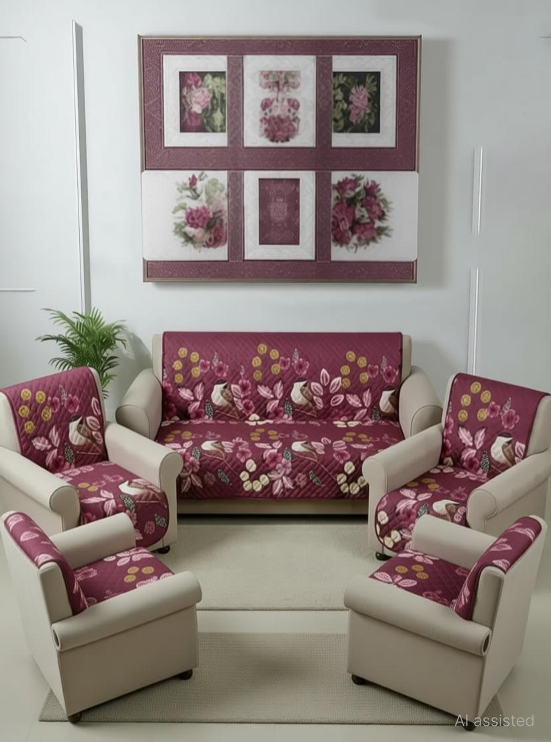 Image of SHREE RADHEY ENTERPRISES Velvet 3+1+1 Seater Sofa Floral Cover
