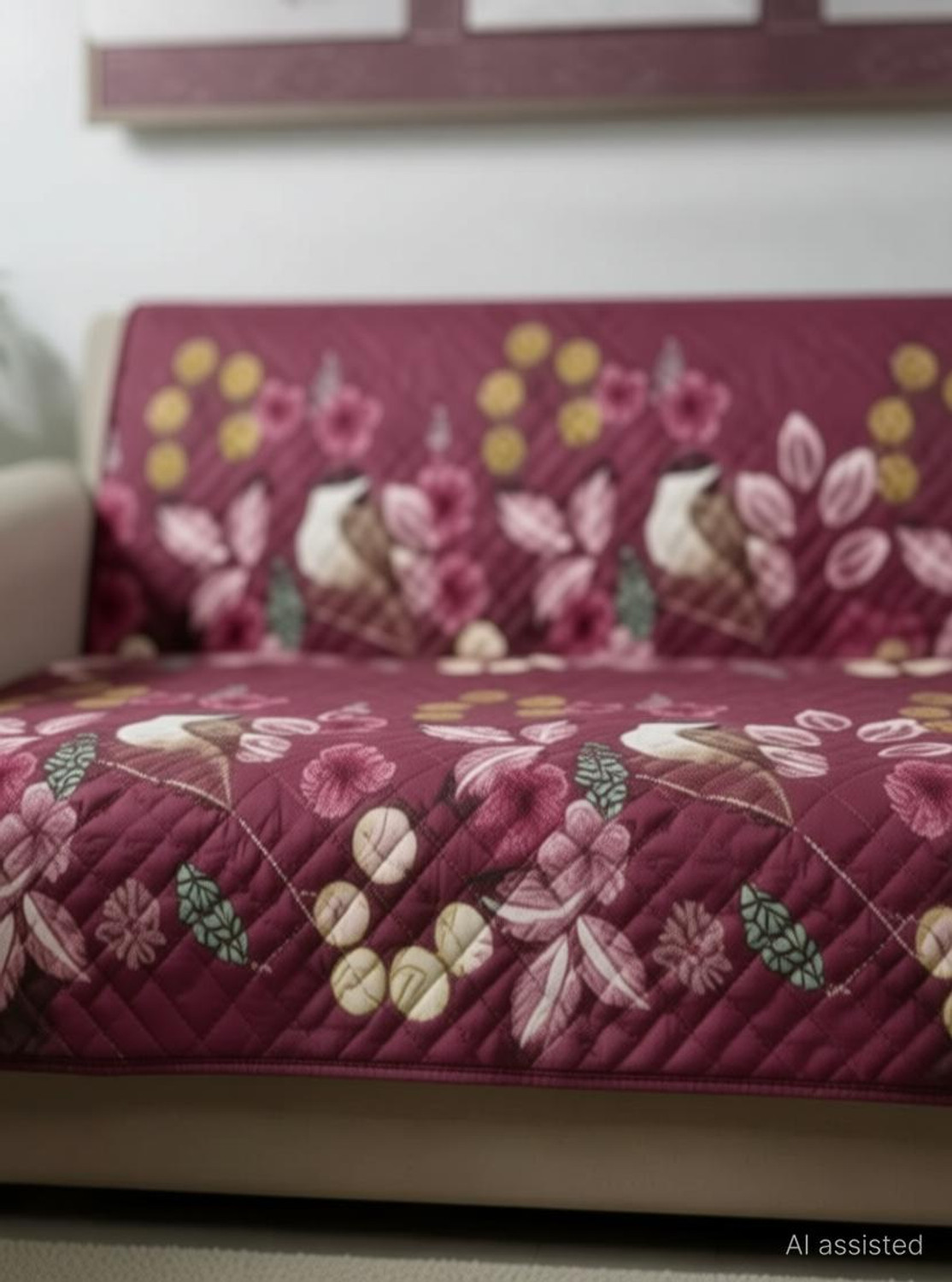 Image of SHREE RADHEY ENTERPRISES Velvet 3+1+1 Seater Sofa Floral Cover
