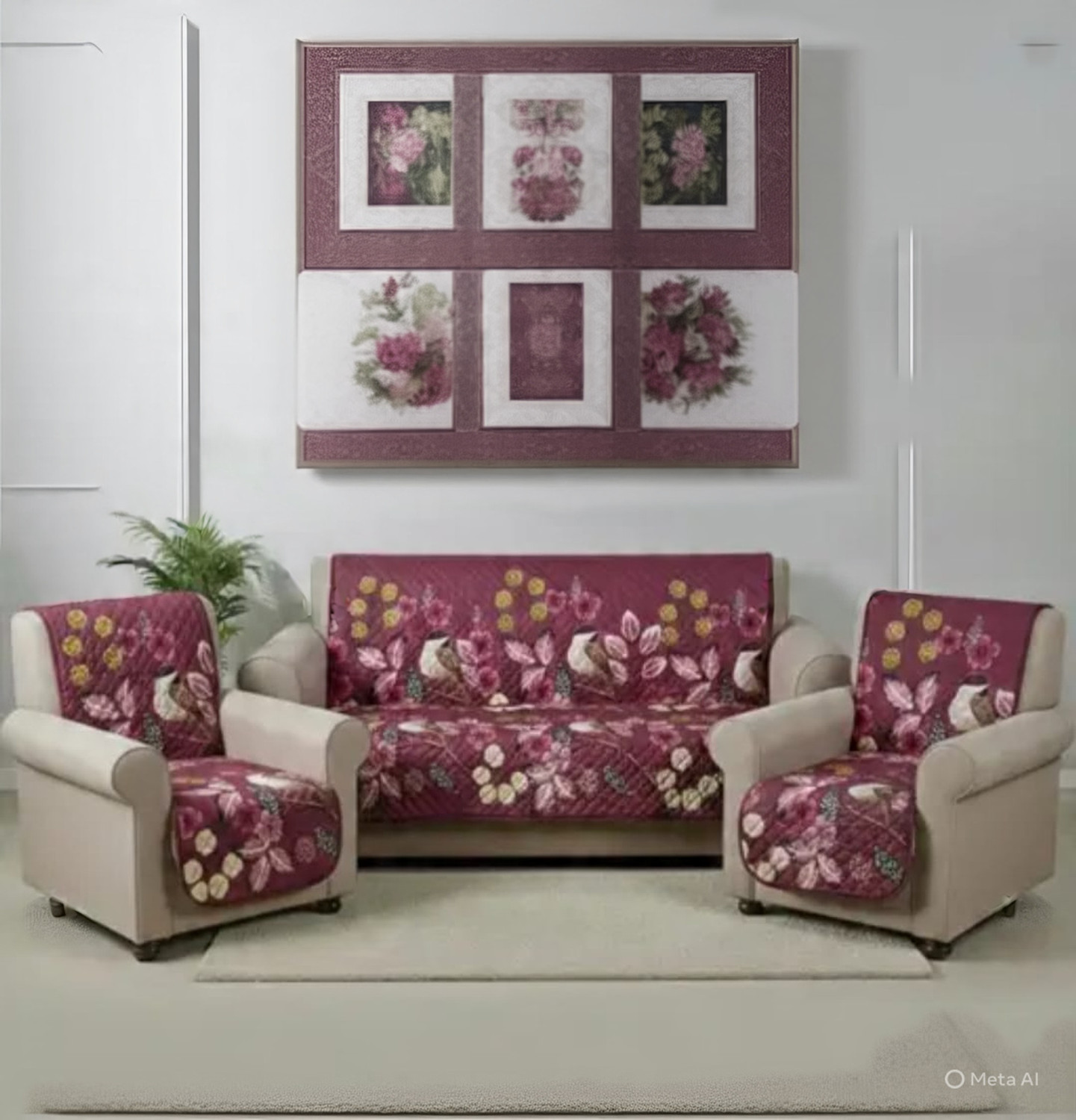 Image of SHREE RADHEY ENTERPRISES Velvet 3+1+1 Seater Sofa Floral Cover