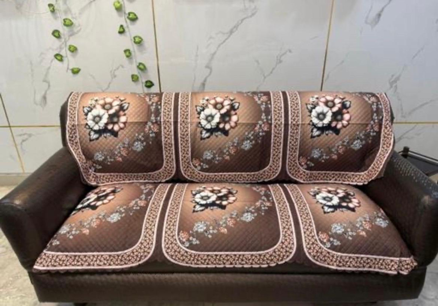 Image of Ucharmsofacover Velvet 3+1+1 Seater Sofa Floral Cover
